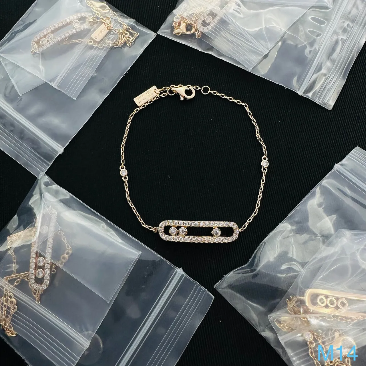 Messika Silver Gold Chain-Link Pavé-Set Rectangle Bracelet