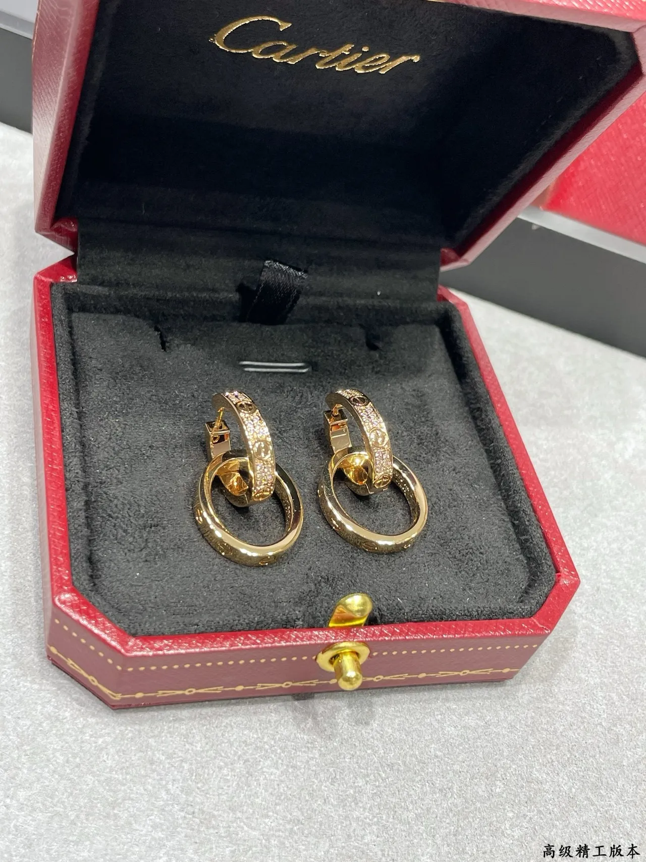 Cartier Juste un Clou Silver Gold Interlocking Double Hoops Pavé-Set Stones Earrings