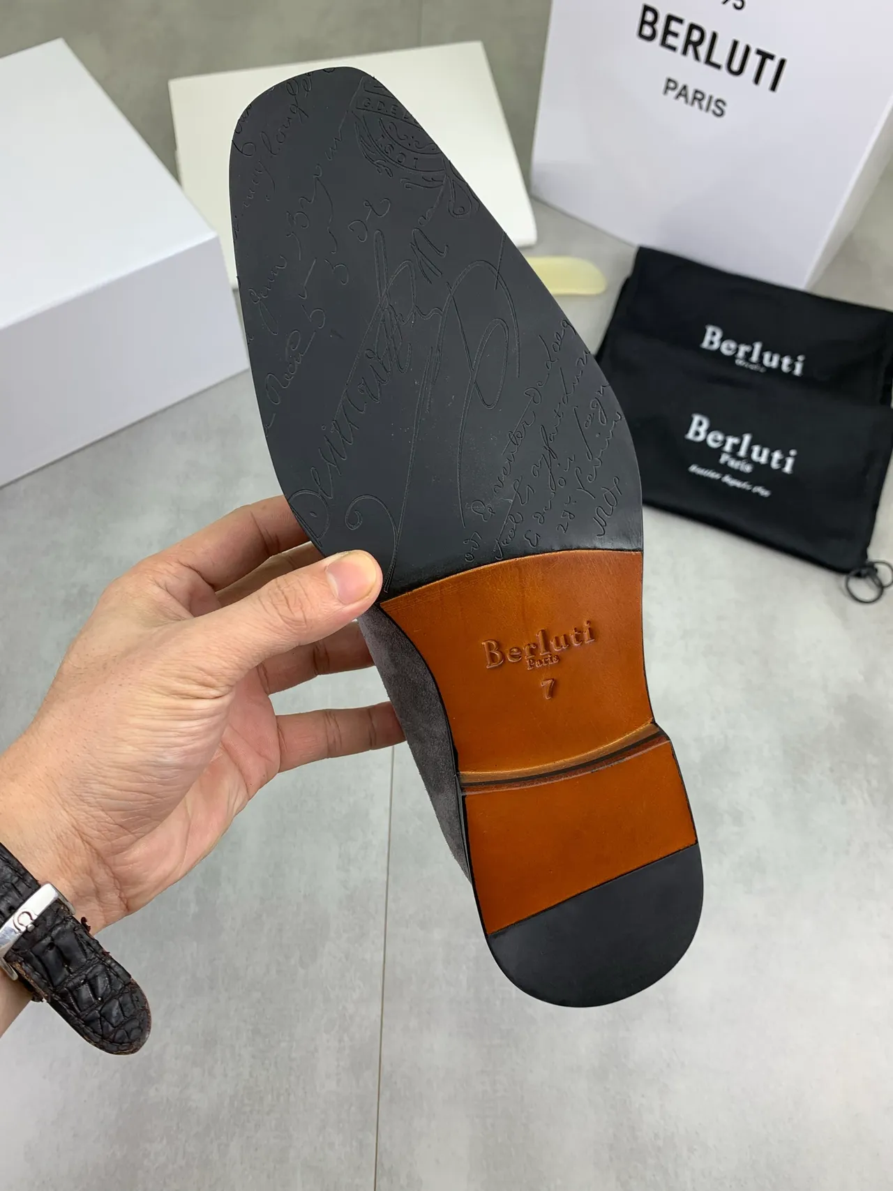 Berluti Gray Suede Penny Strap Loafers