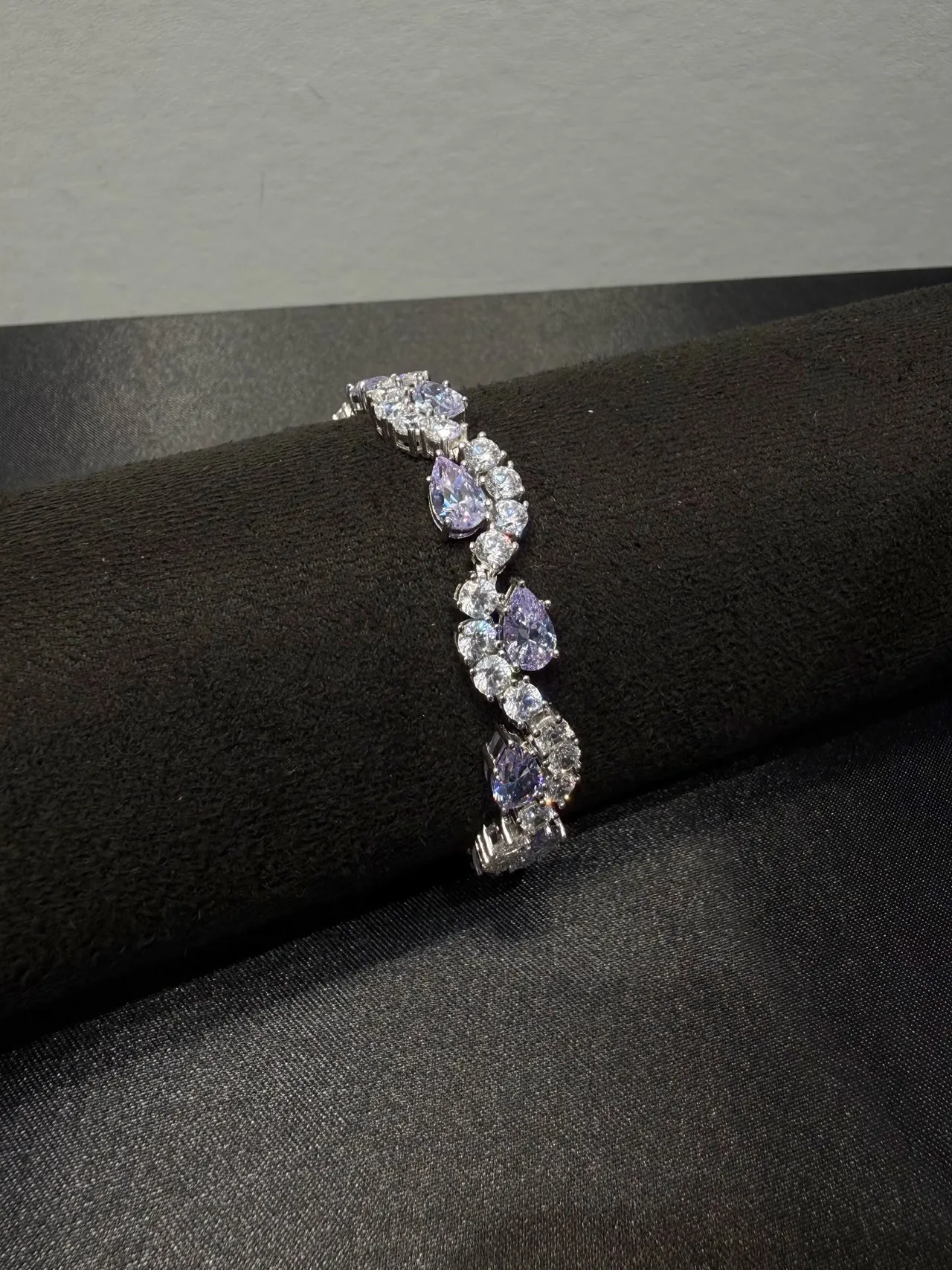 Silver Purple Multi-Strand Teardrop-Cut Stones Necklace