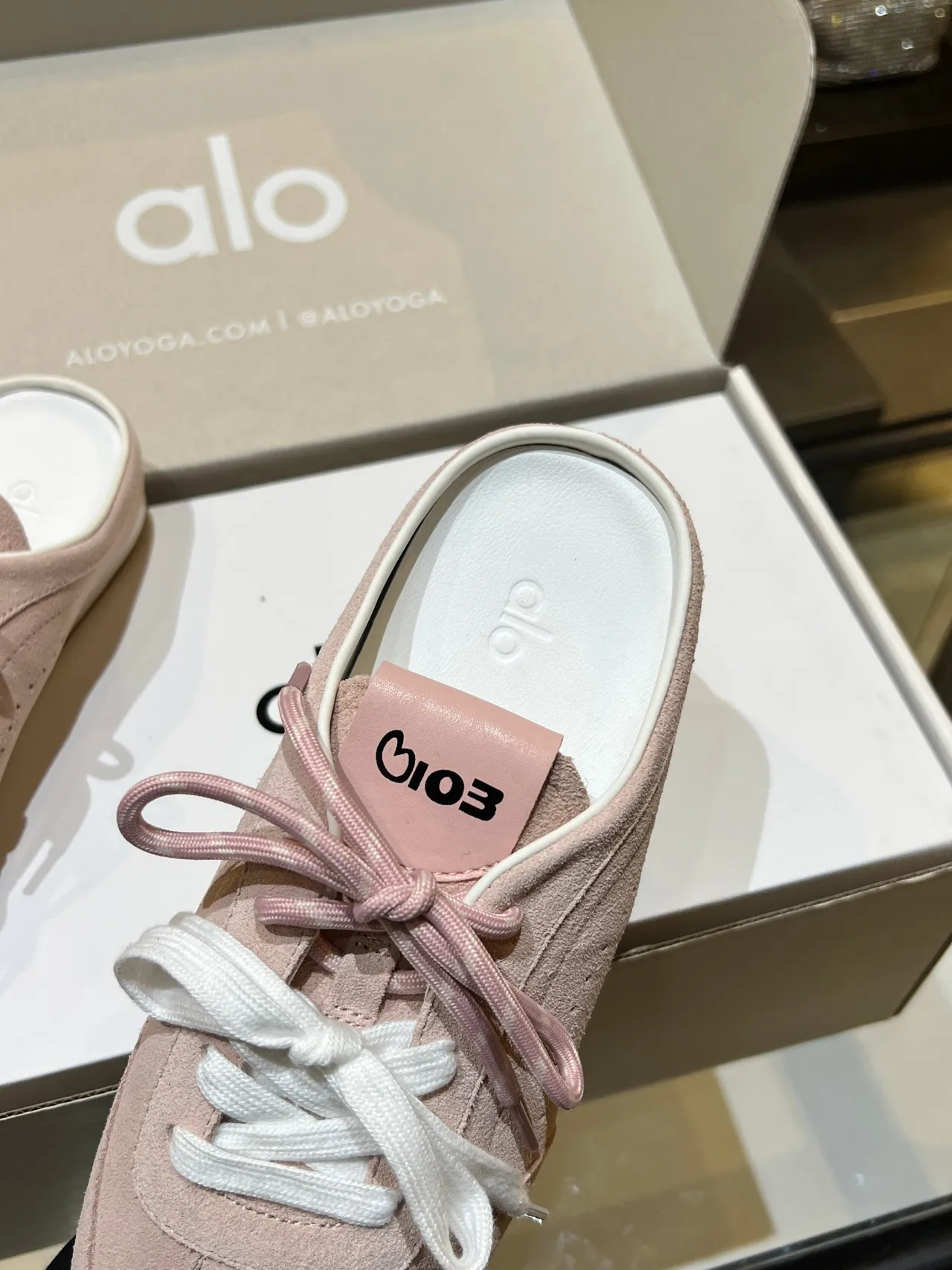 Alo Pink White Suede Upper Dual-Tone Laces Sneakers