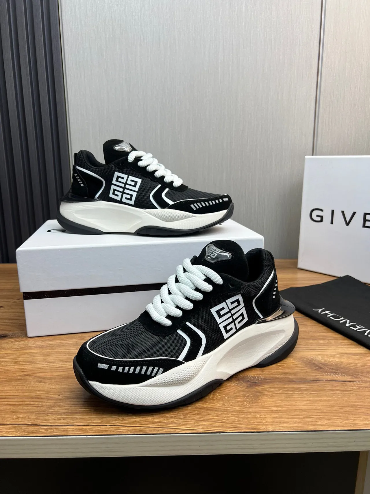 Givenchy Black White Sole Mesh Upper Chunky Sneakers