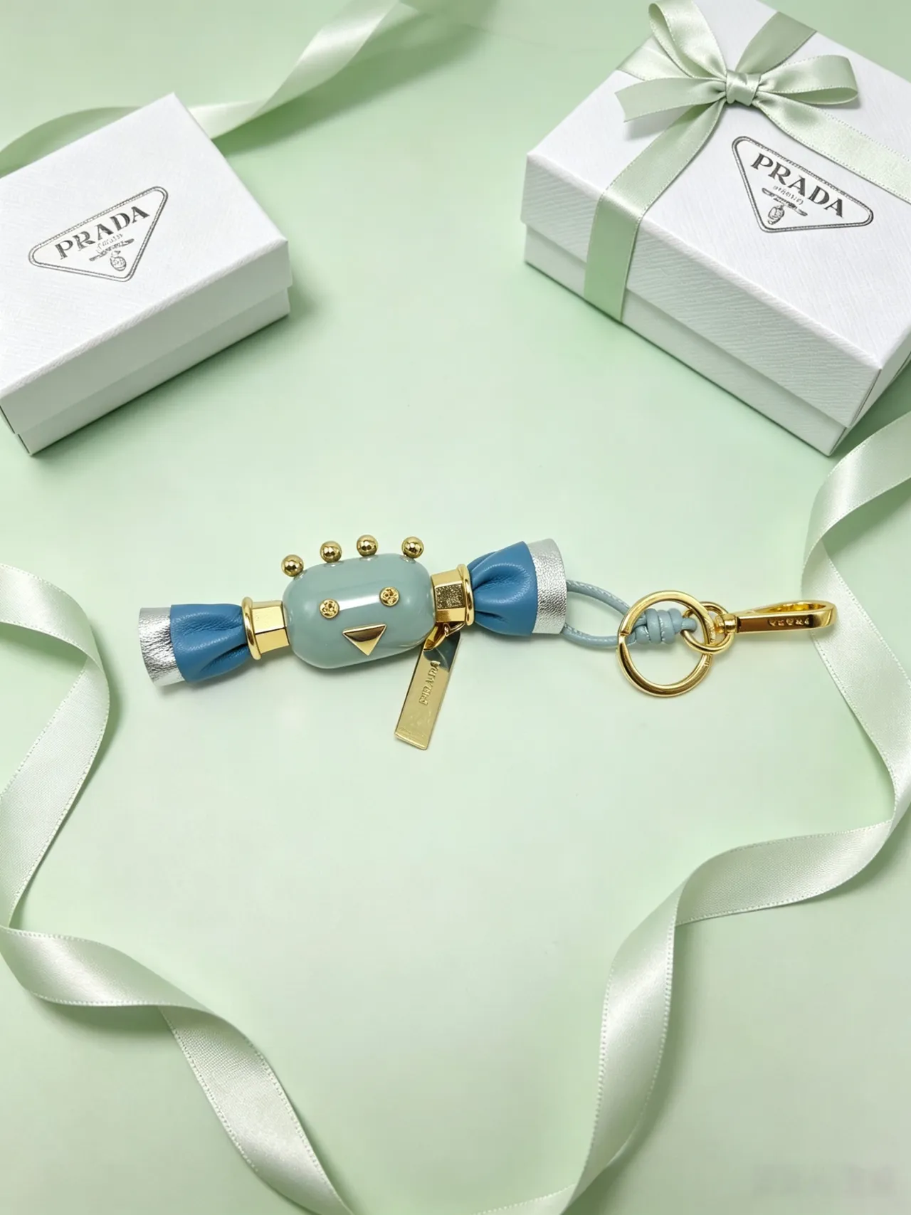 Prada Pink Gold Candy-Shaped Charm Leather Bow Detail Crossbody Bag