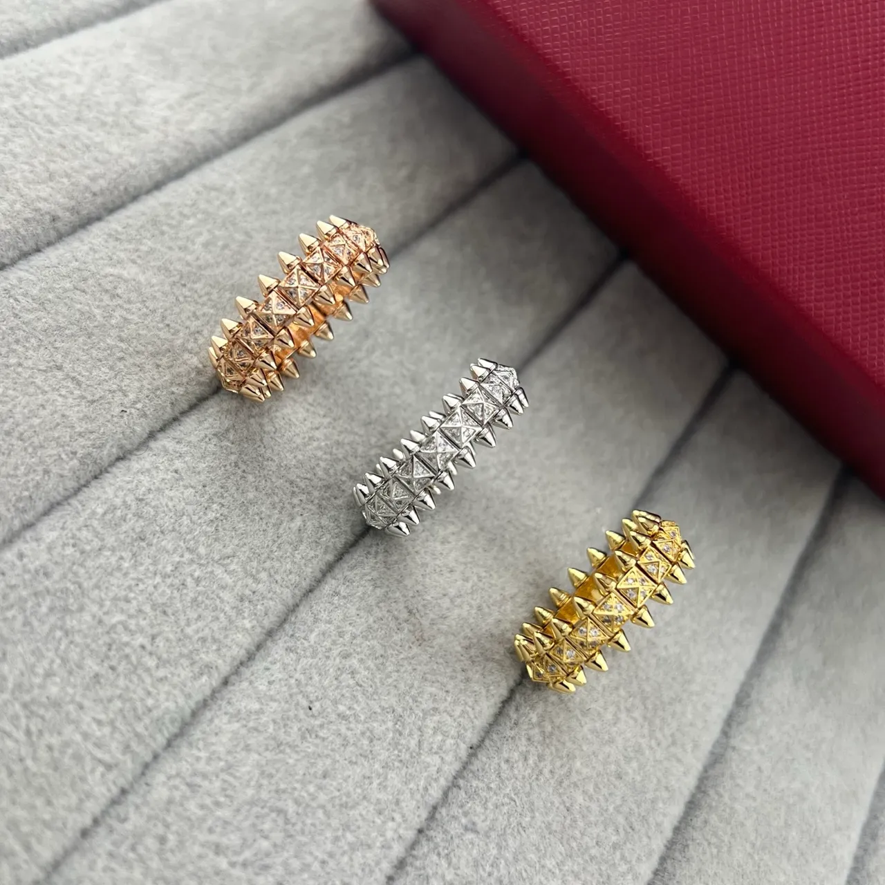 Cartier Juste un Clou Gold Silver Spiked Crown Motif Pavé-Set Triangular Facets Ring