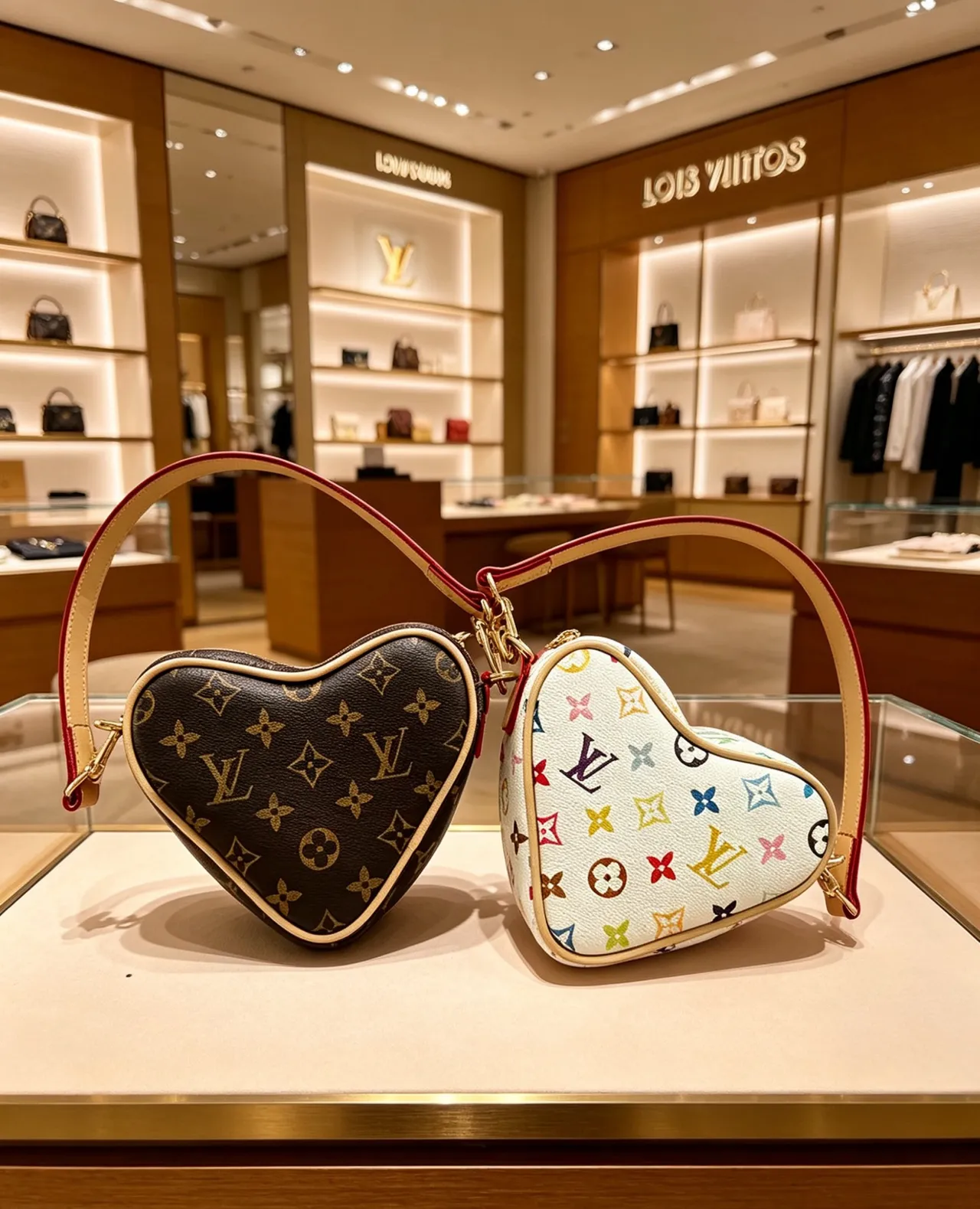 Louis Vuitton White Pink Heart-Shaped Monogram-Printed Handbag