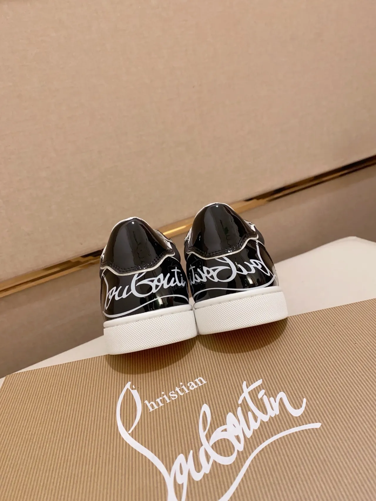 Christian Louboutin Black White Patent Leather Toe Cap Matte Upper Lifestyle Sneakers