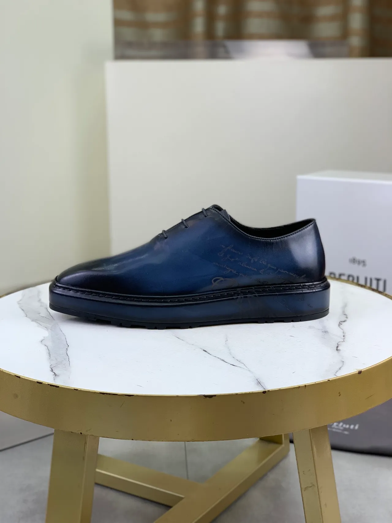 Berluti Gradient Blue-to-Black Leather Oxford Shoes