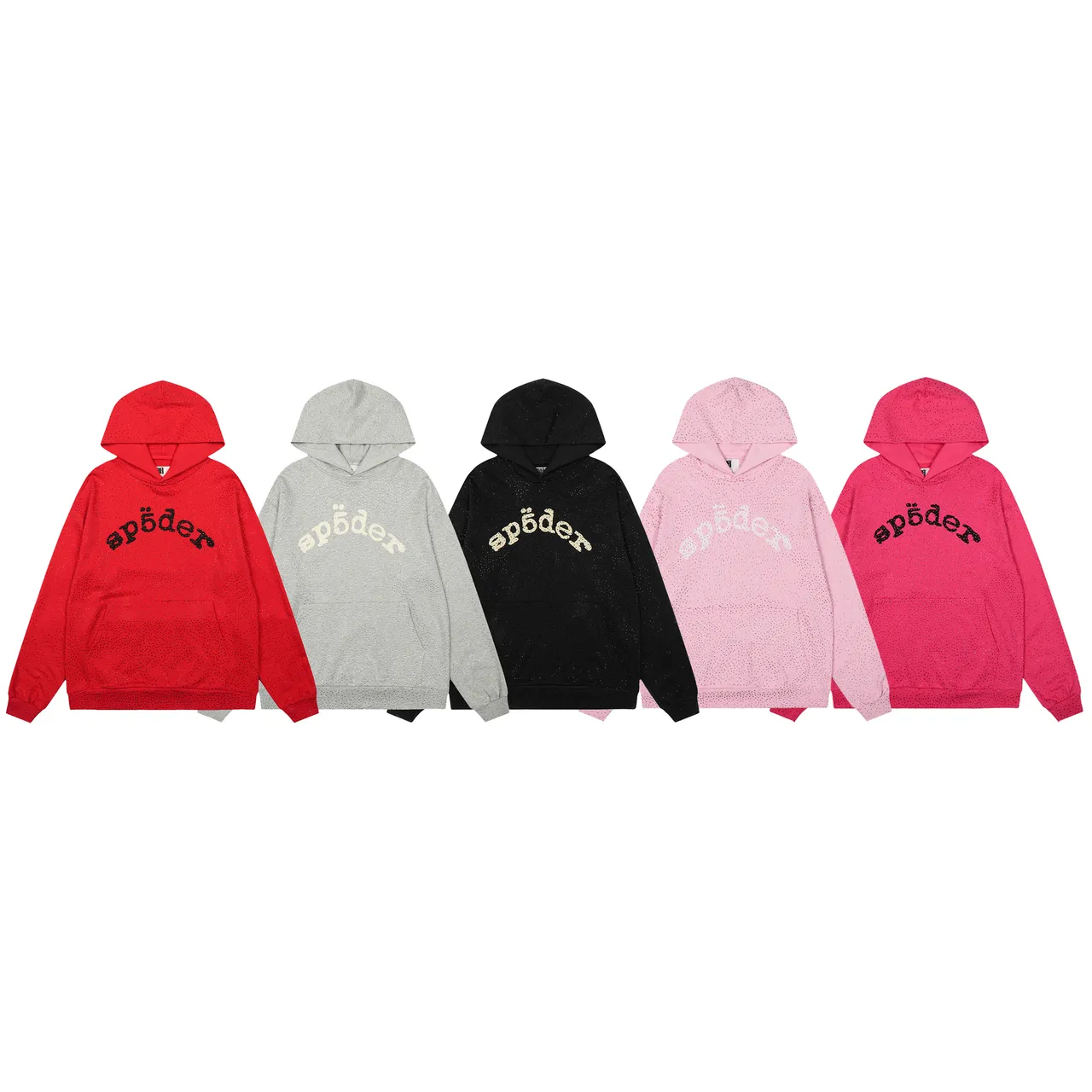 Sp5der Red Perforated Fabric Texture Arched Embroidered Logo Tracksuit
