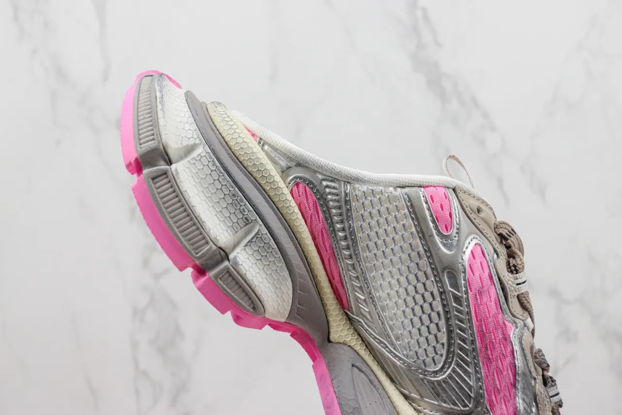 New Balance Silver Pink Chunky Layered Sole Metallic Mesh And Synthetic Upper Sneakers