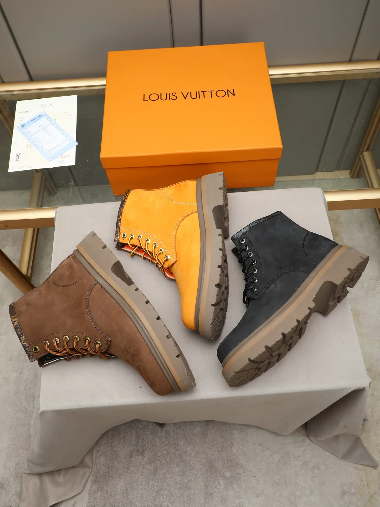 Brown Beige Suede Upper Lace-Up Front Work Boots