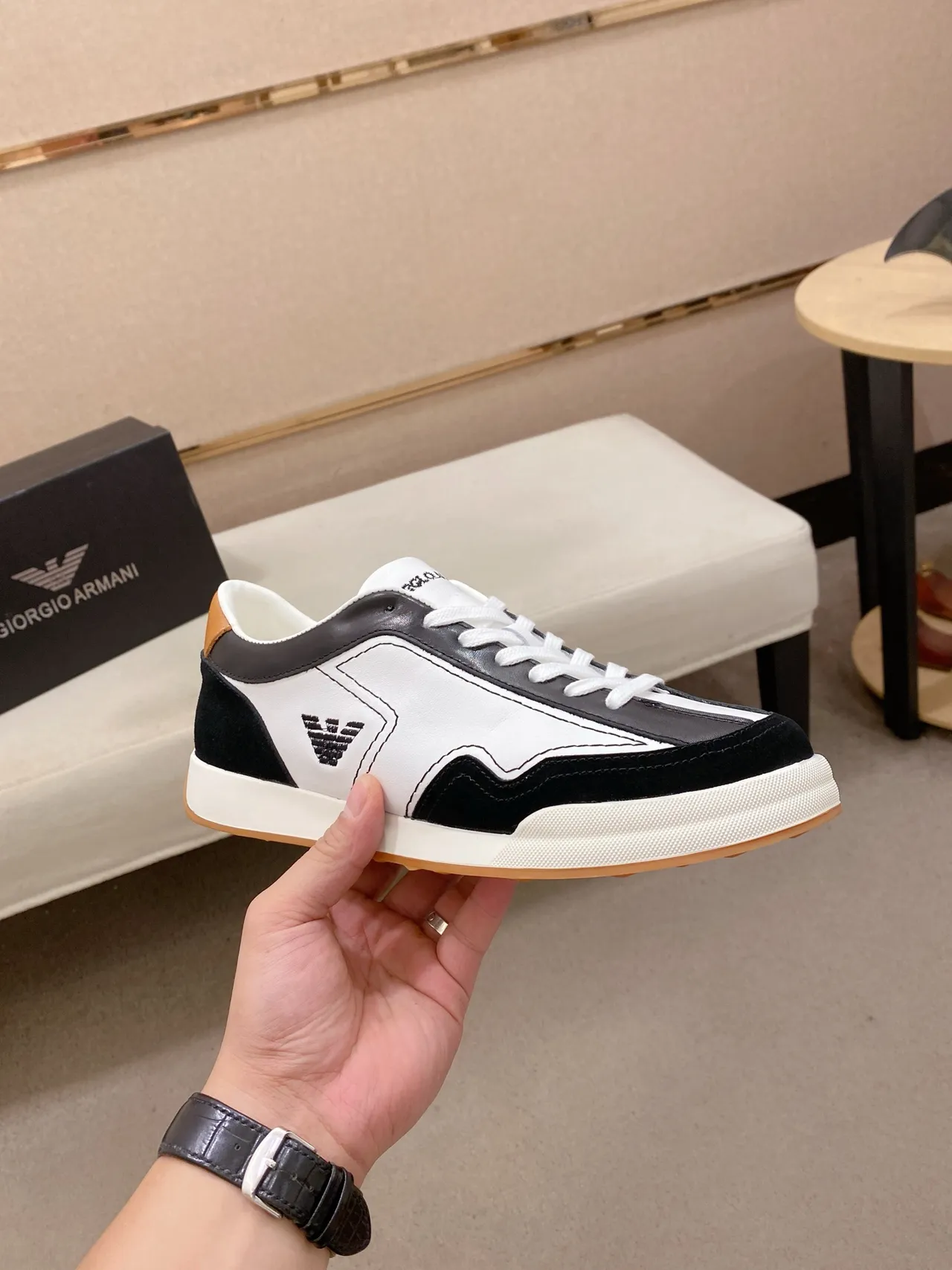 Emporio Armani Panelled Eagle Logo Black White Lifestyle Sneaker