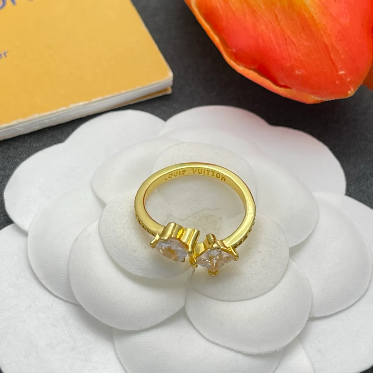 Louis Vuitton Two-Stone Prong-Set Gold Ring