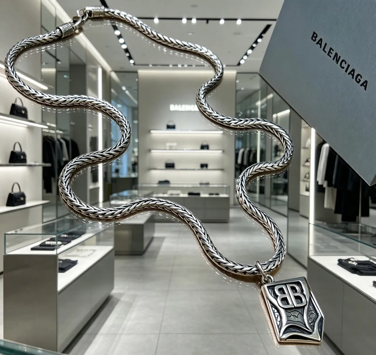 Balenciaga BB Chain Necklace Silver Metal Necklace