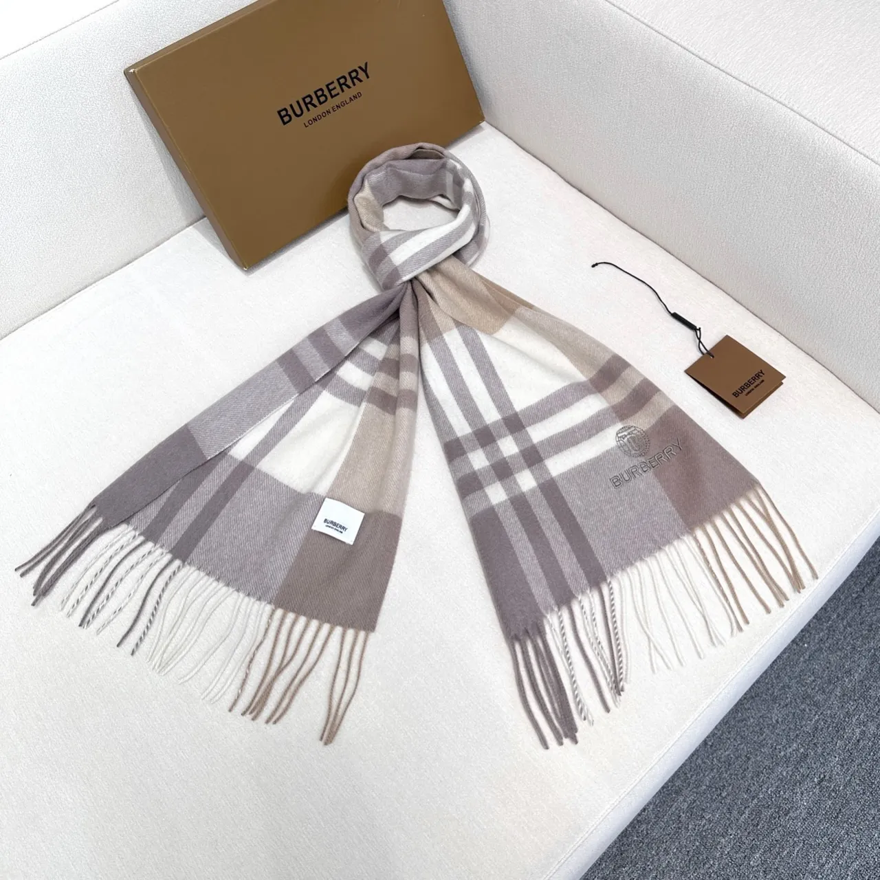 Burberry Classic Check Beige Taupe Cashmere Scarf