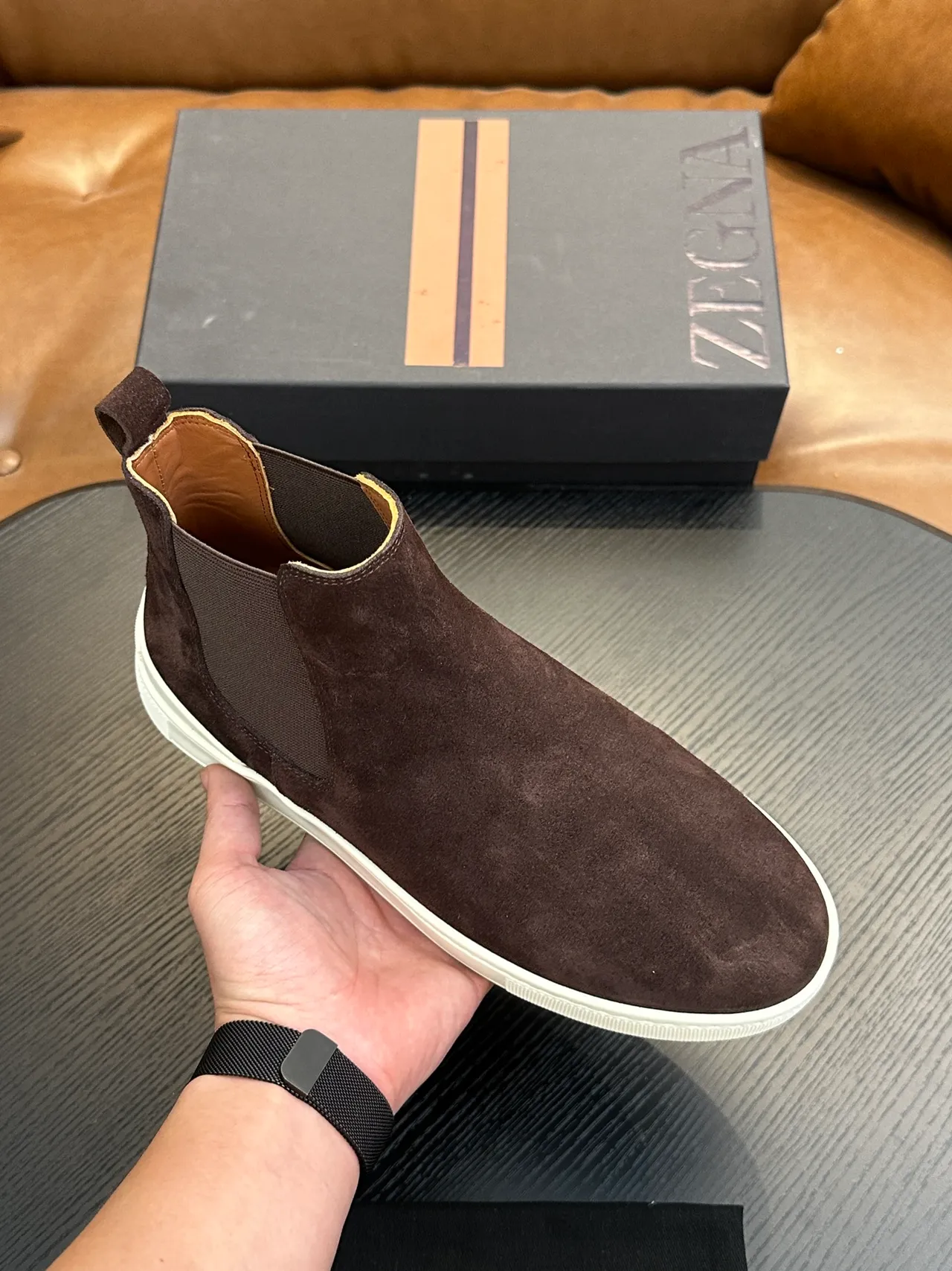 Zegna Brown Suede Chelsea Boots