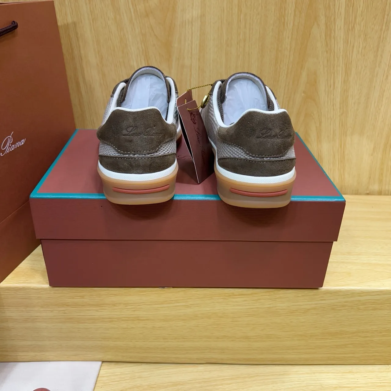 Loro Piana Brown and Gray Suede Mesh Lifestyle Sneaker