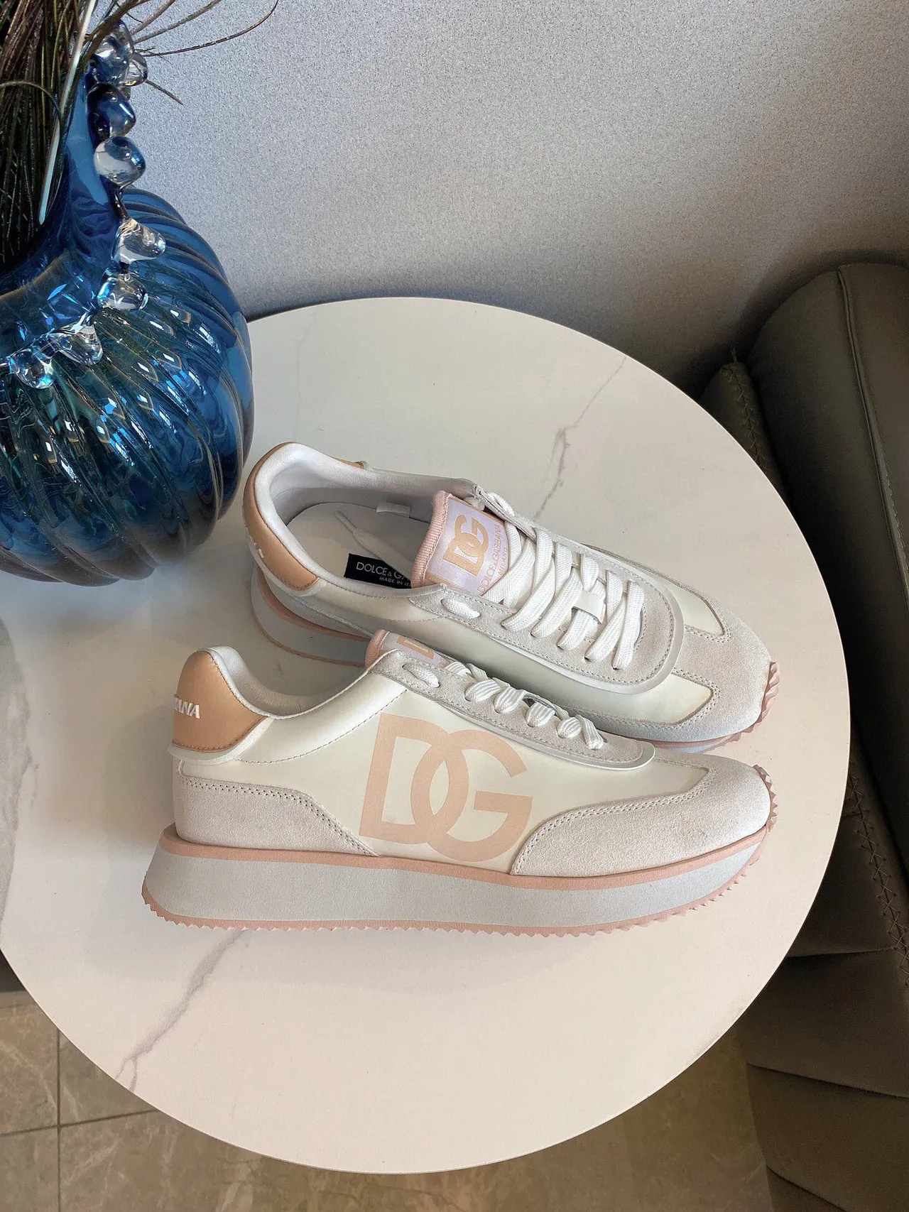 DC Shoes Beige Pink Platform Sole Suede And Synthetic Upper Lifestyle Sneakers