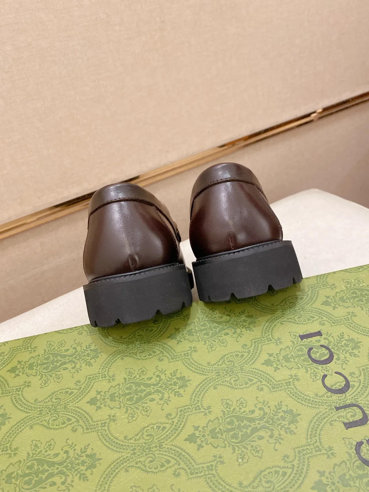 Gucci Horsebit 1955 Brown Black Polished Leather Web Stripe Accent Loafer