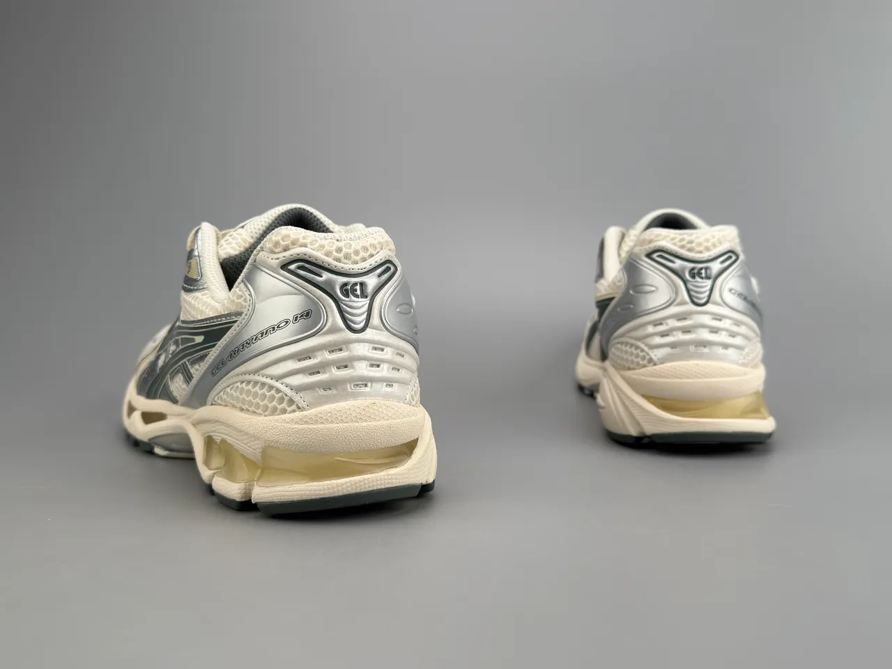 ASICS Gel-Kayano Beige Silver Mesh And Synthetic Overlay Upper Metallic Accents Running Shoes