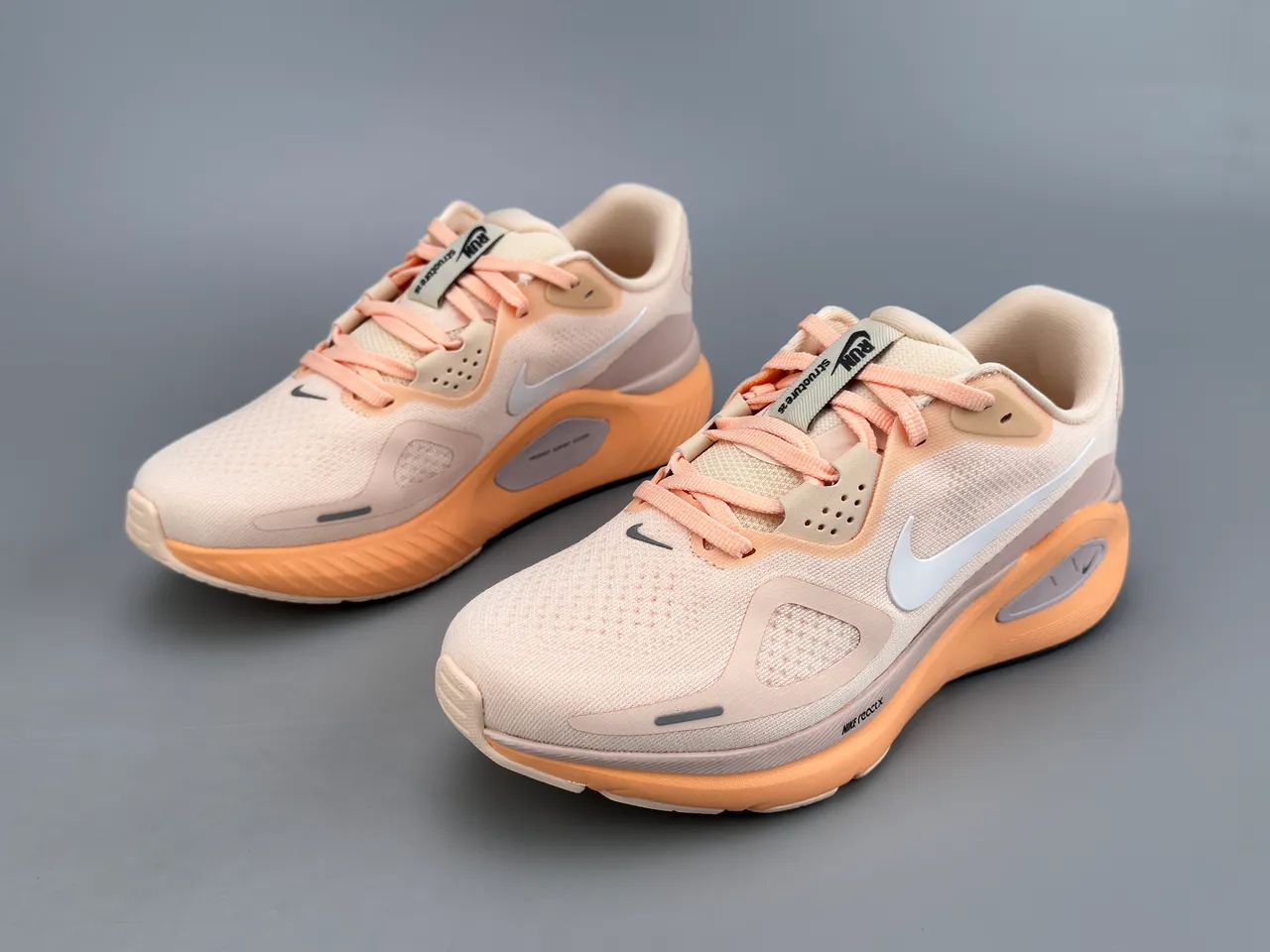 Nike Beige Orange Engineered Mesh Upper Sculpted Midsole Running Shoes