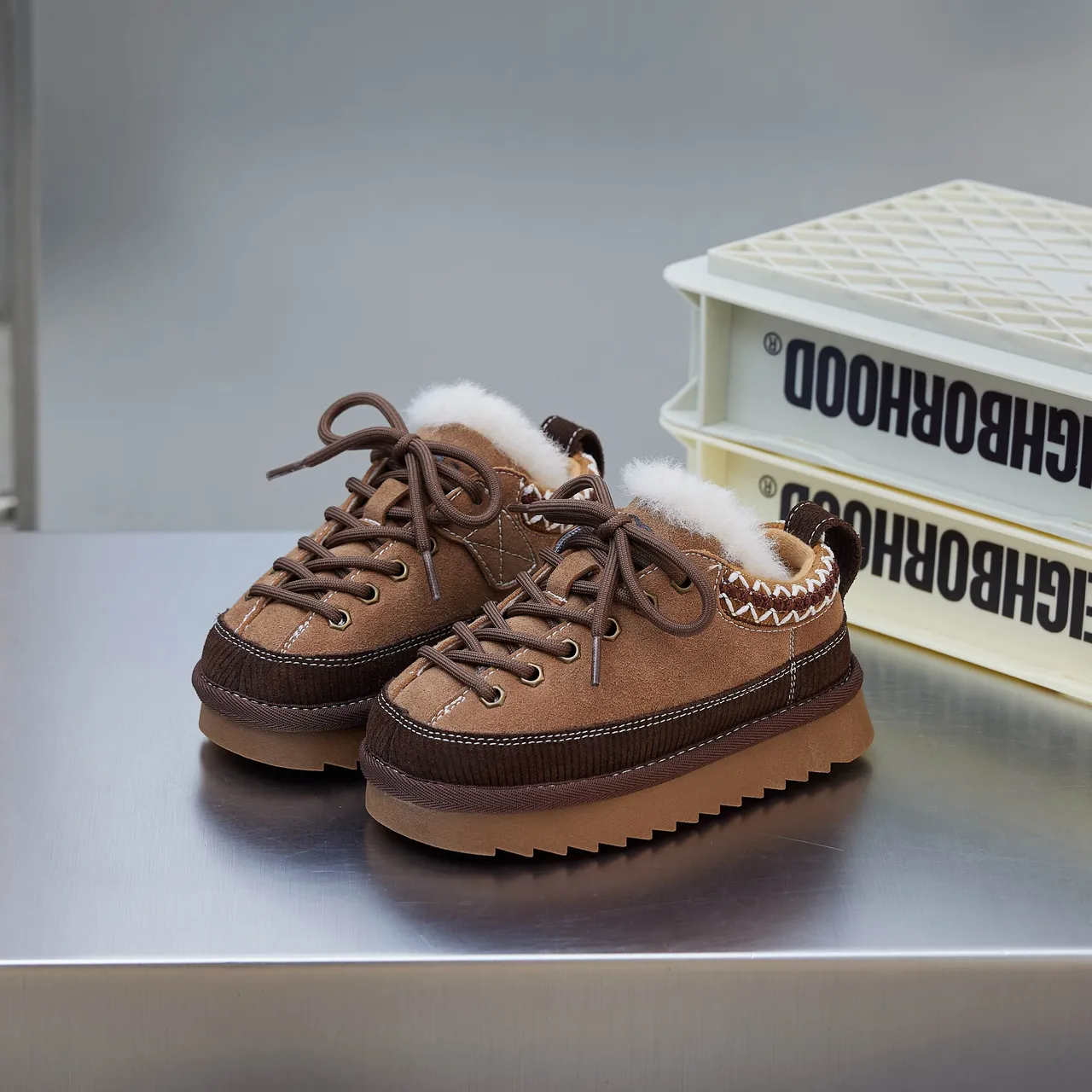 Brown Beige Platform Sole Plush Lined Snow Boots