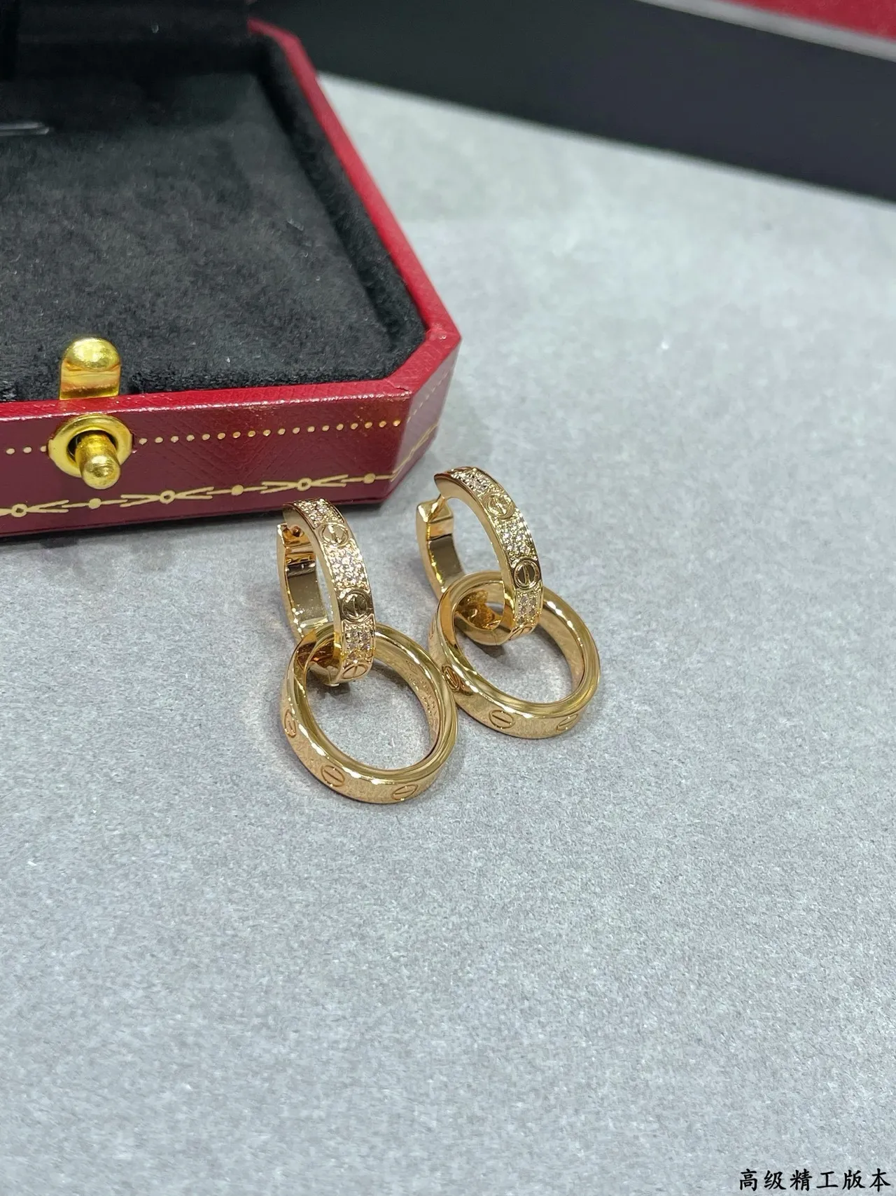 Cartier Juste un Clou Silver Gold Interlocking Double Hoops Pavé-Set Stones Earrings
