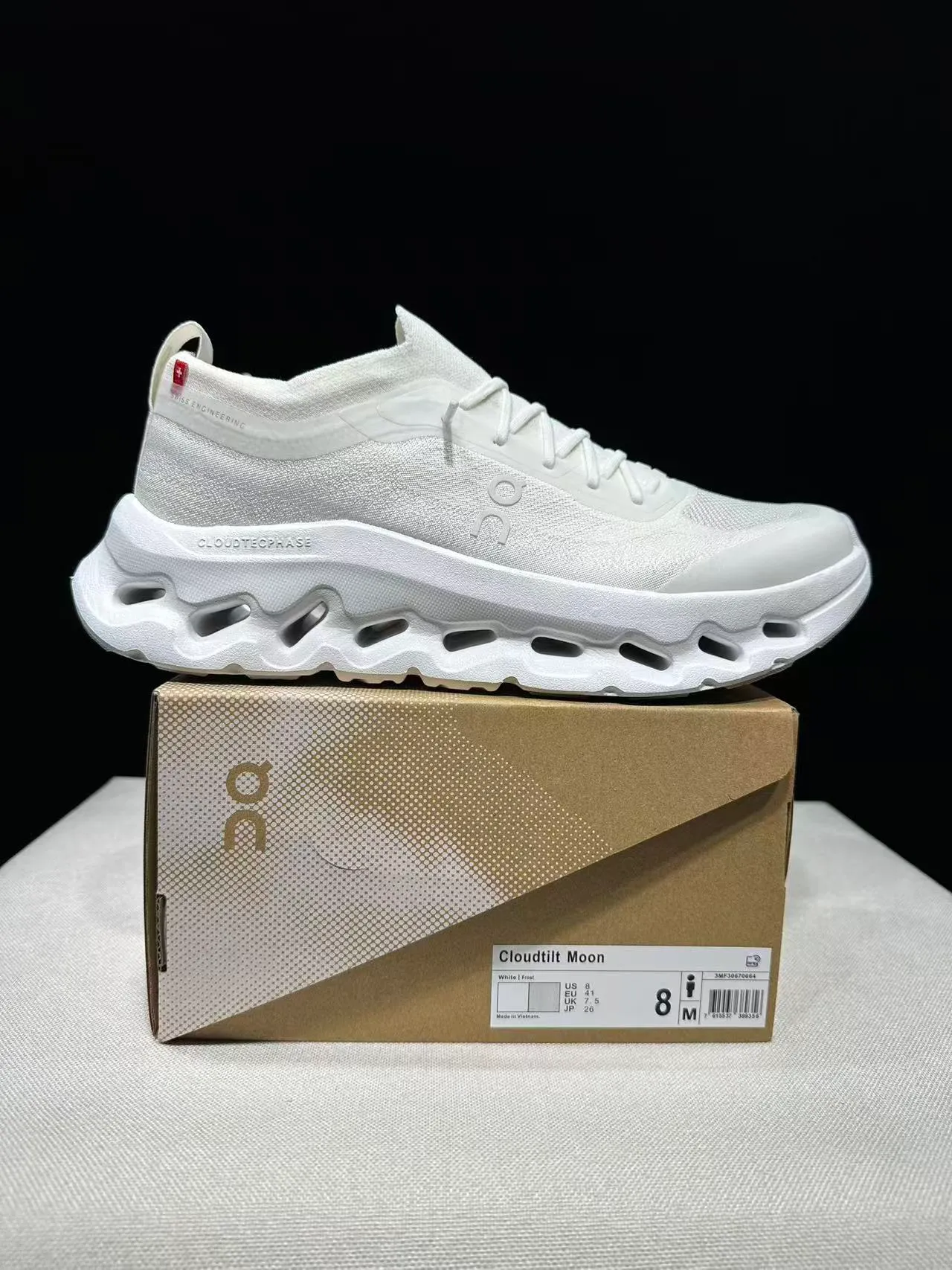 On White Monochrome Knit Upper Chunky Sneakers