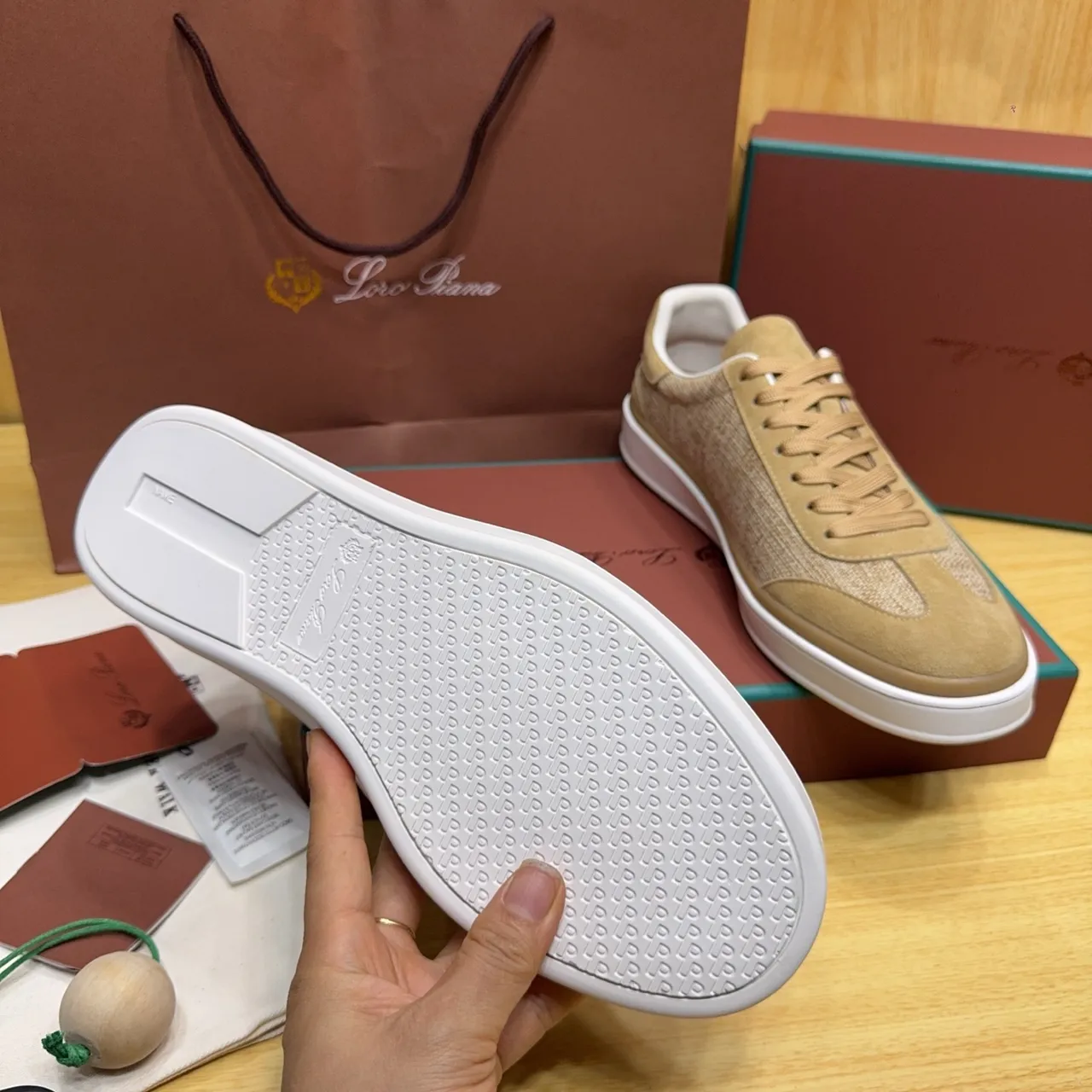Loro Piana Beige Textile and Suede Lifestyle Sneakers