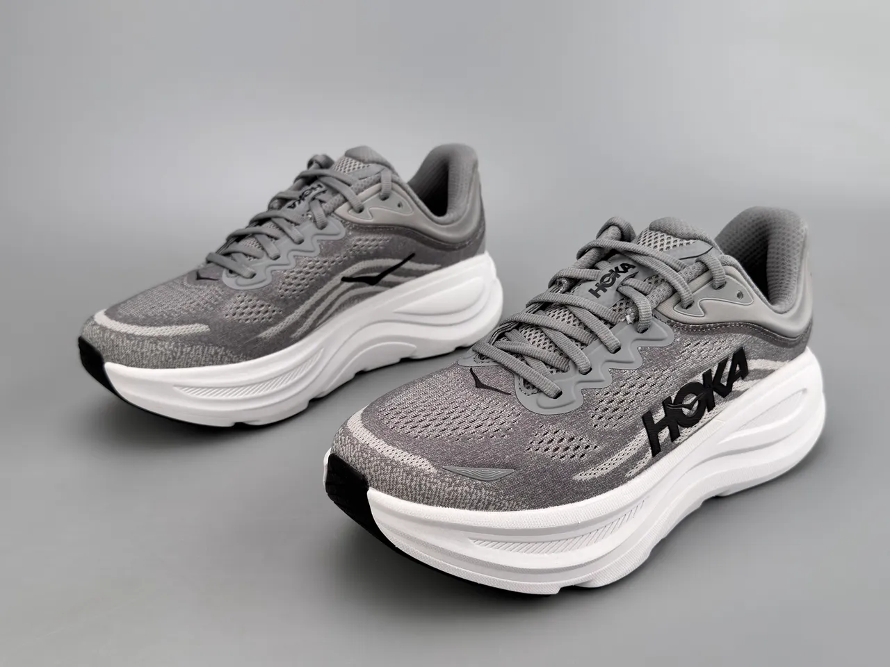Hoka Clifton Gray White Engineered Knit Upper Thick Midsole Running Shoes