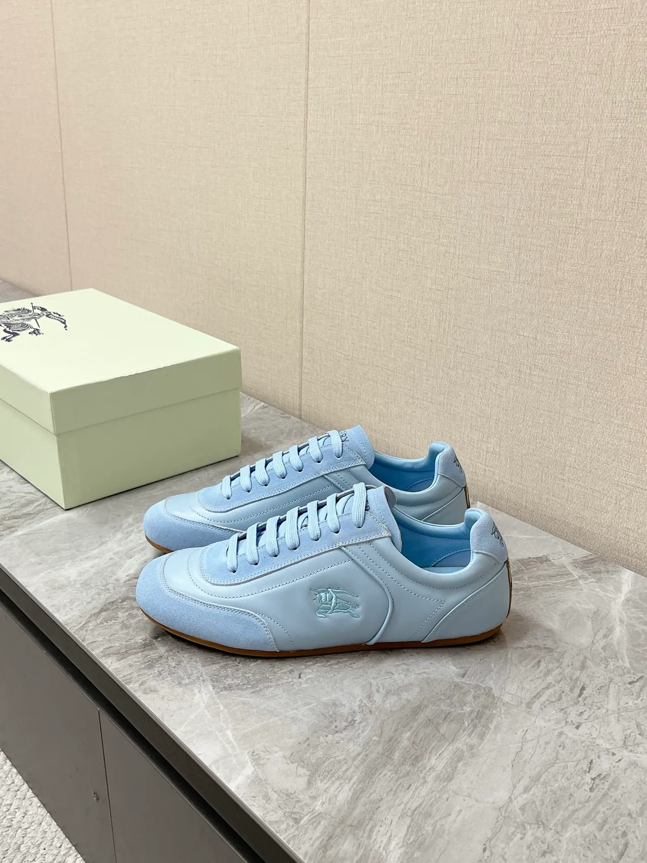 Burberry Knight Light Blue Suede-Leather Lifestyle Sneakers