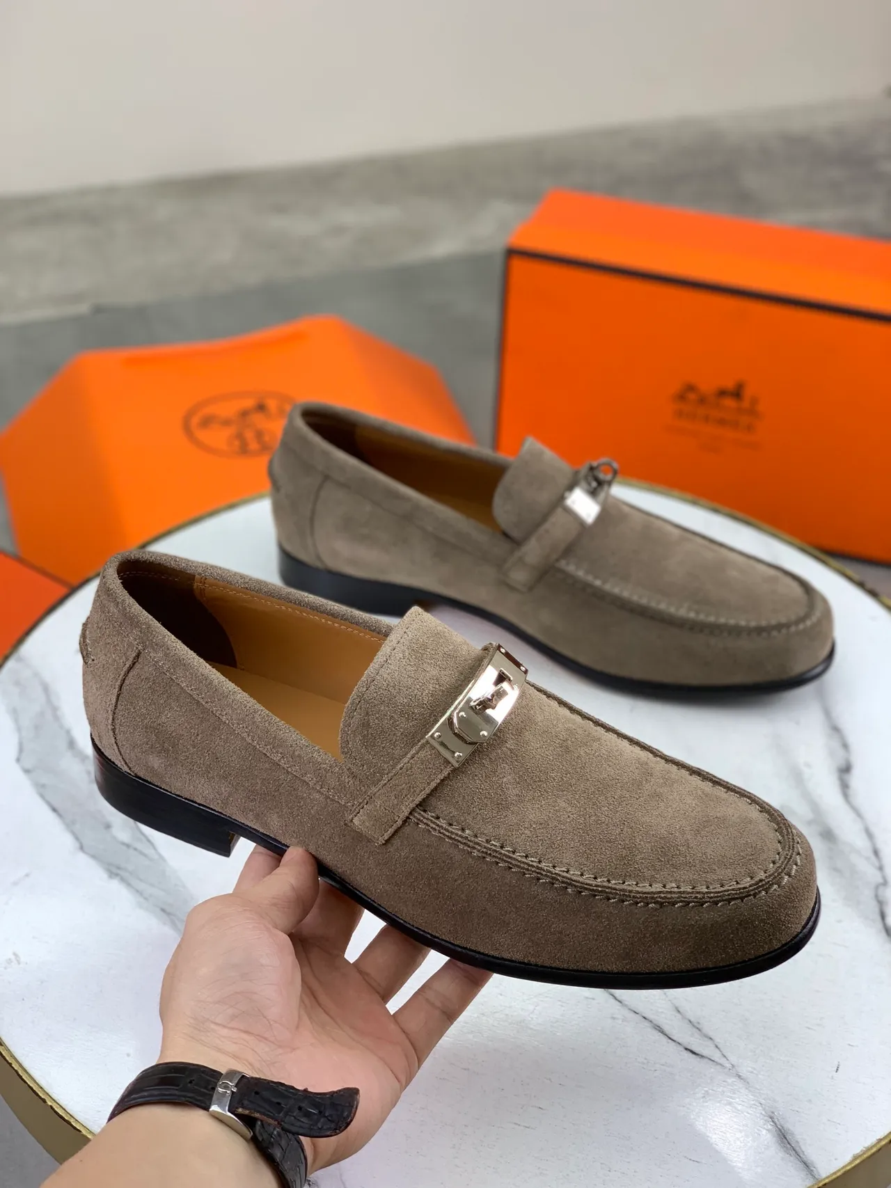 Hermès Oran Suede Horsebit Loafer