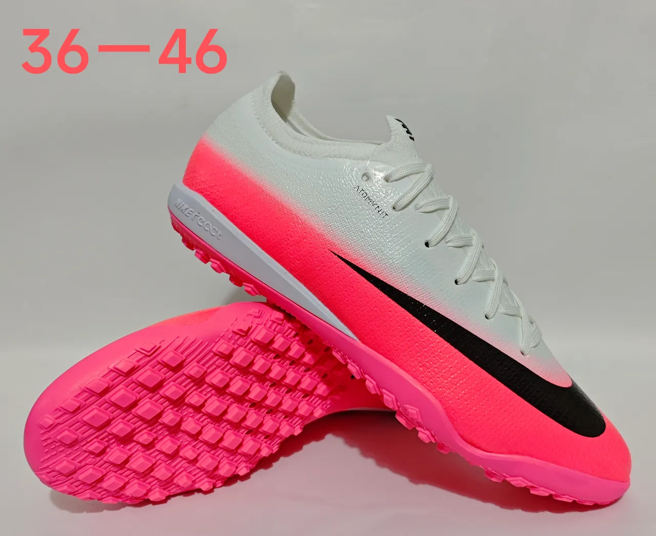 Nike Pink Black Gradient Knit Upper Swoosh Accent Turf Soccer Shoes