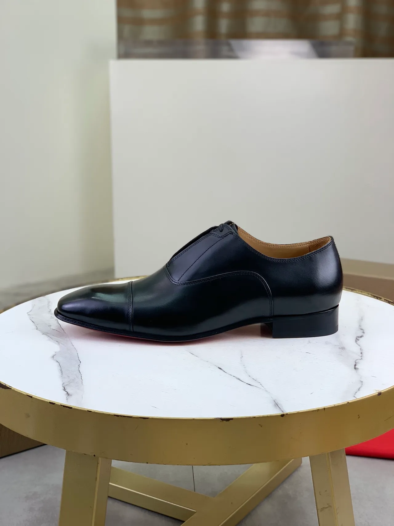 Christian Louboutin Cap-Toe Glossy Black Leather Oxford Shoes