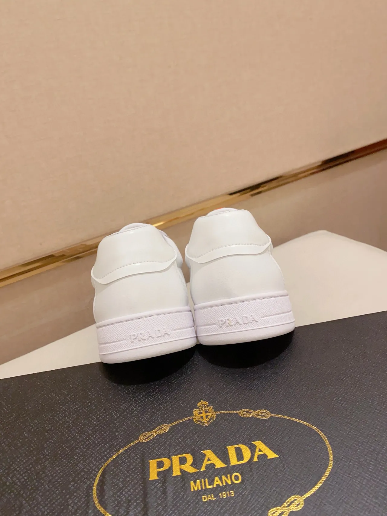 Prada White Red Low-Top Smooth Leather Lifestyle Sneakers