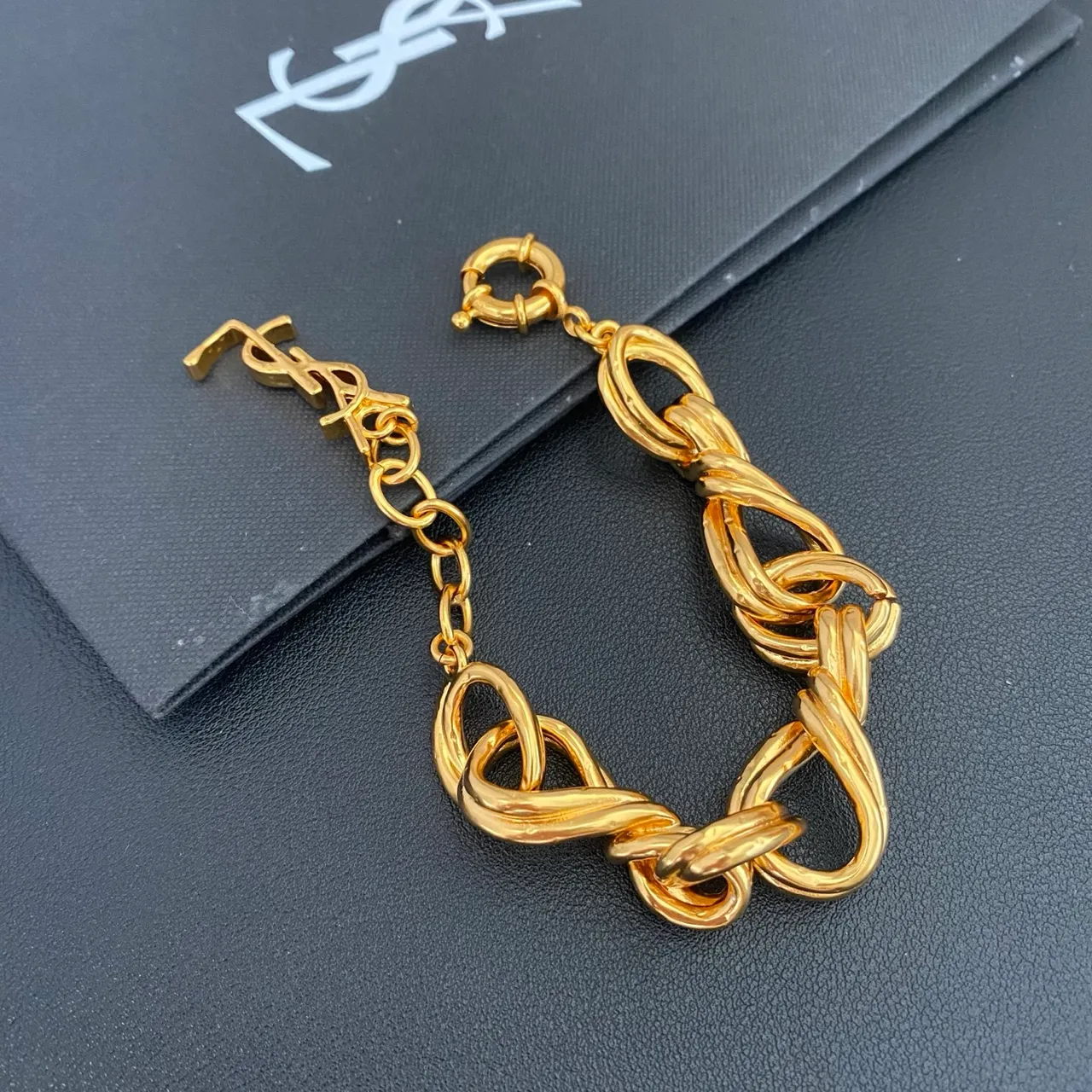 Saint Laurent Gold Twisted-Link Chain Polished Bracelet