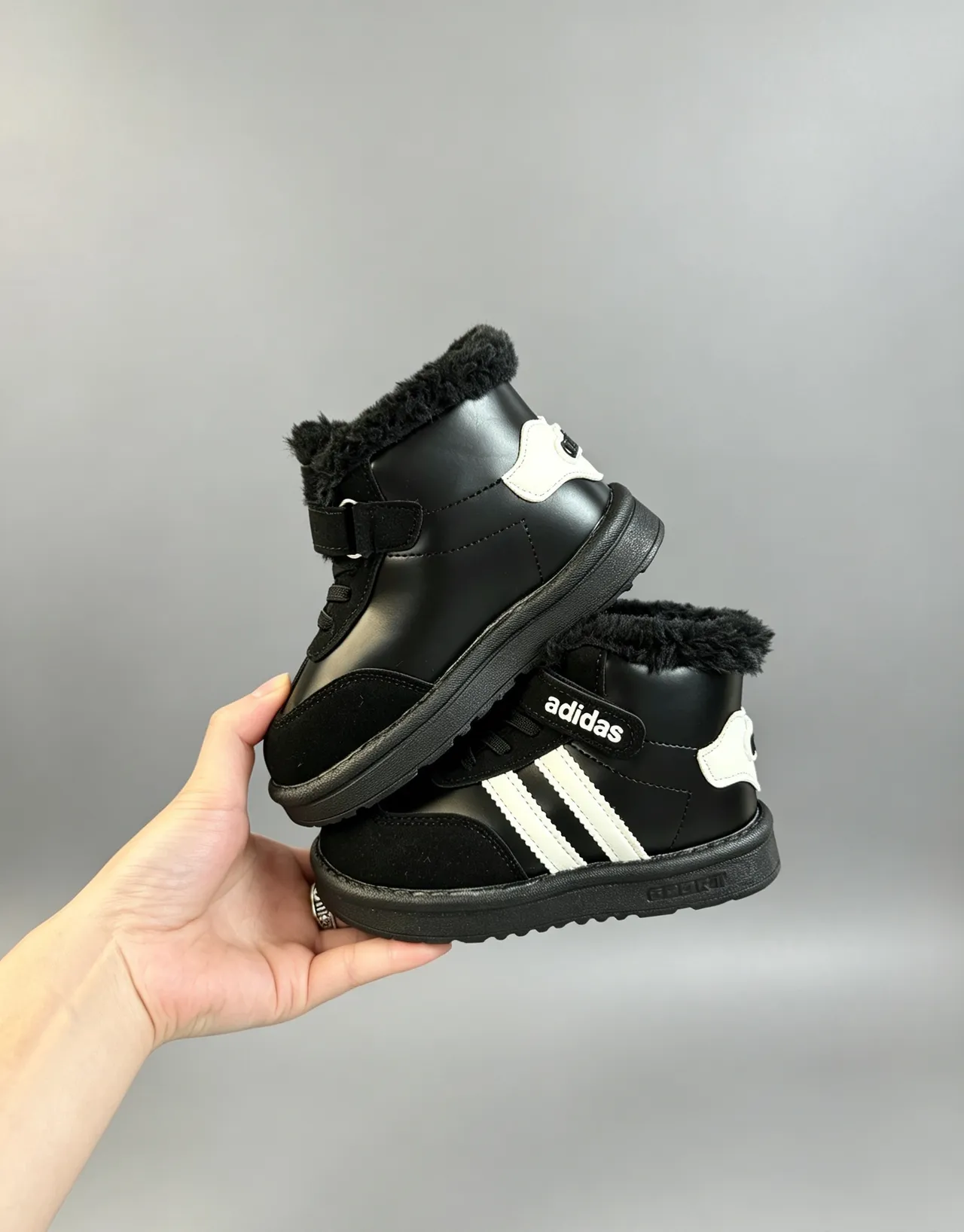 Adidas Brown White Fur-Lined Collar Three-Stripe Side Panel Snow Boots