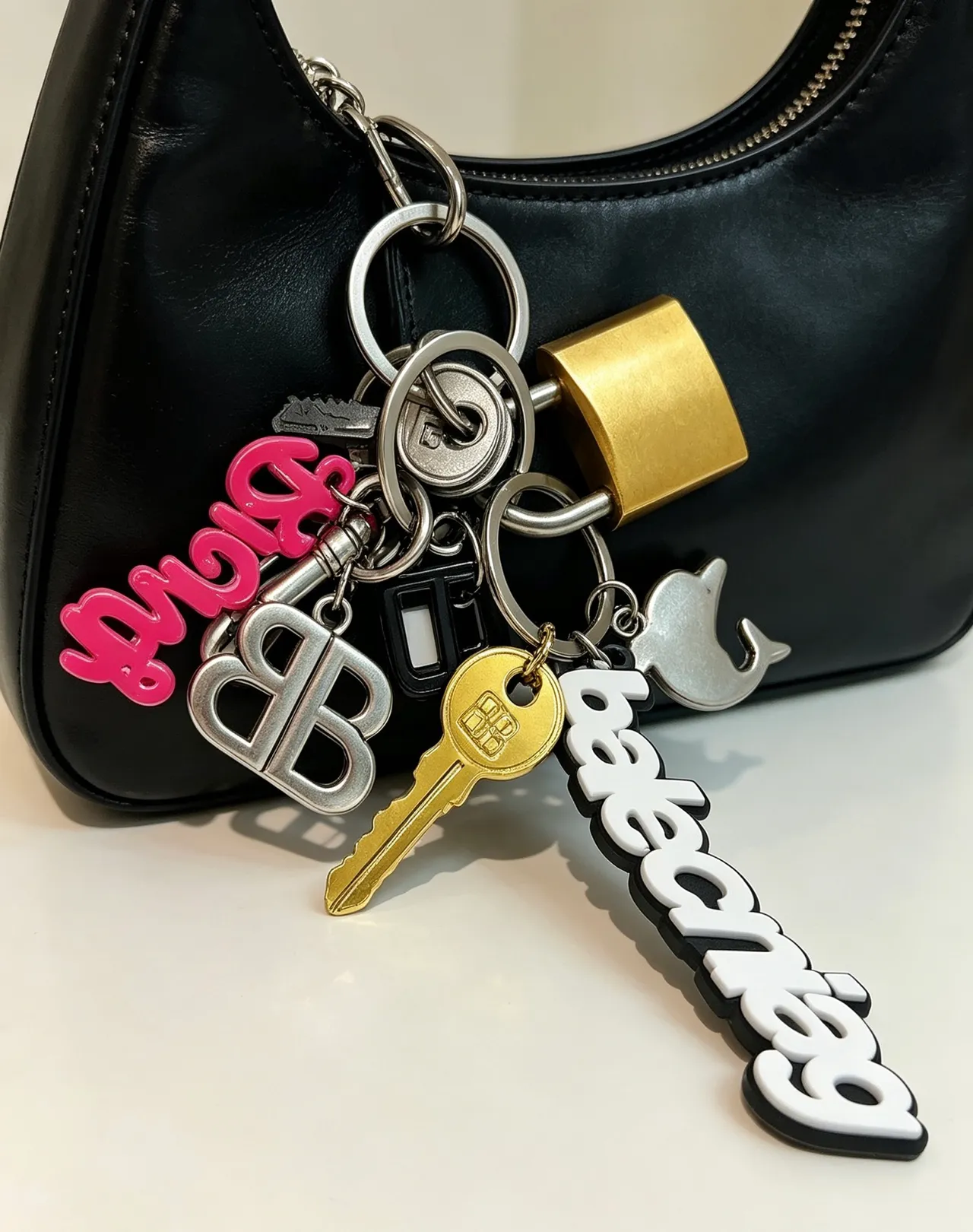 Balenciaga Black Silver Structured Pebbled Leather Boston Bag