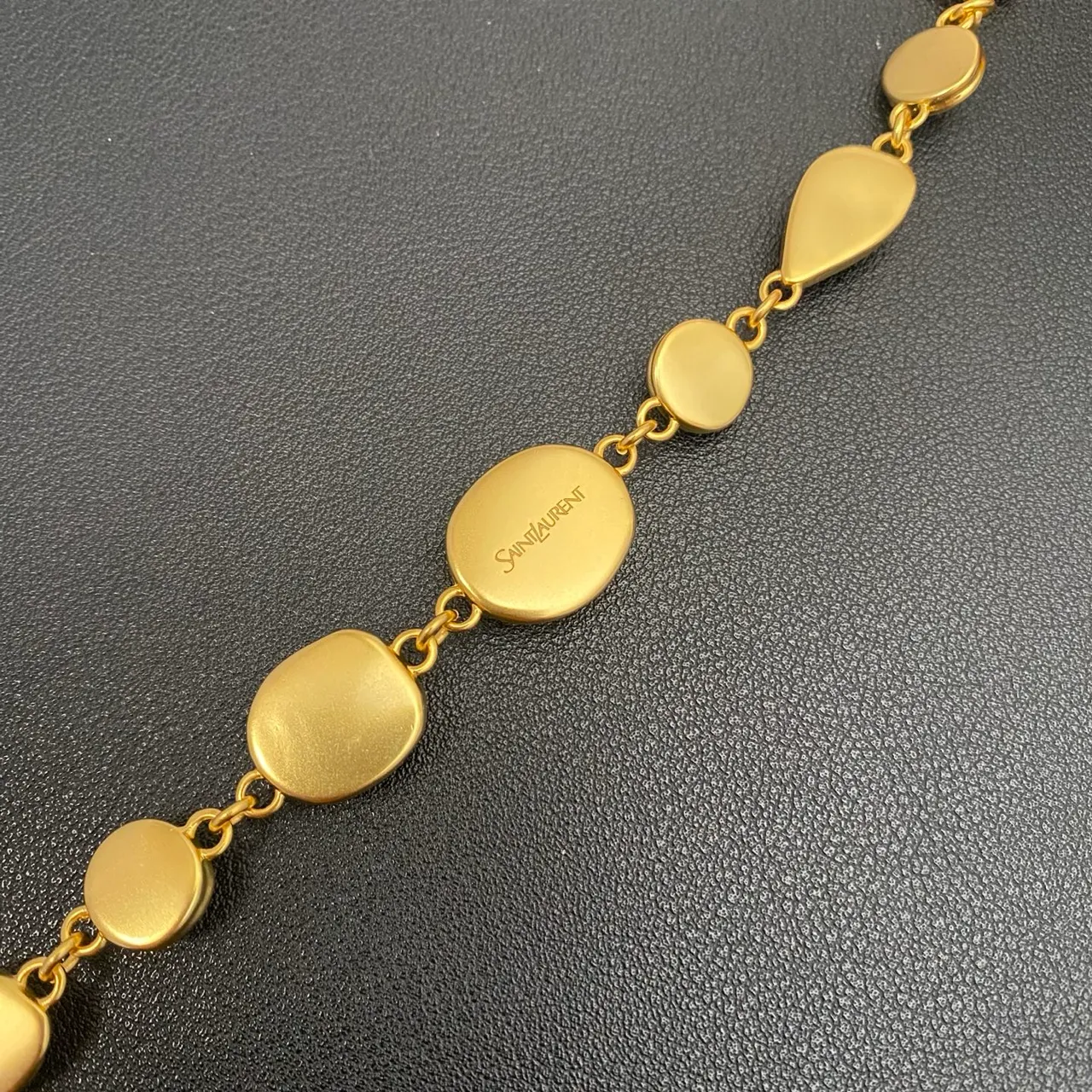 Saint Laurent Gold-Tone Black Stone and Pearl Link Bracelet