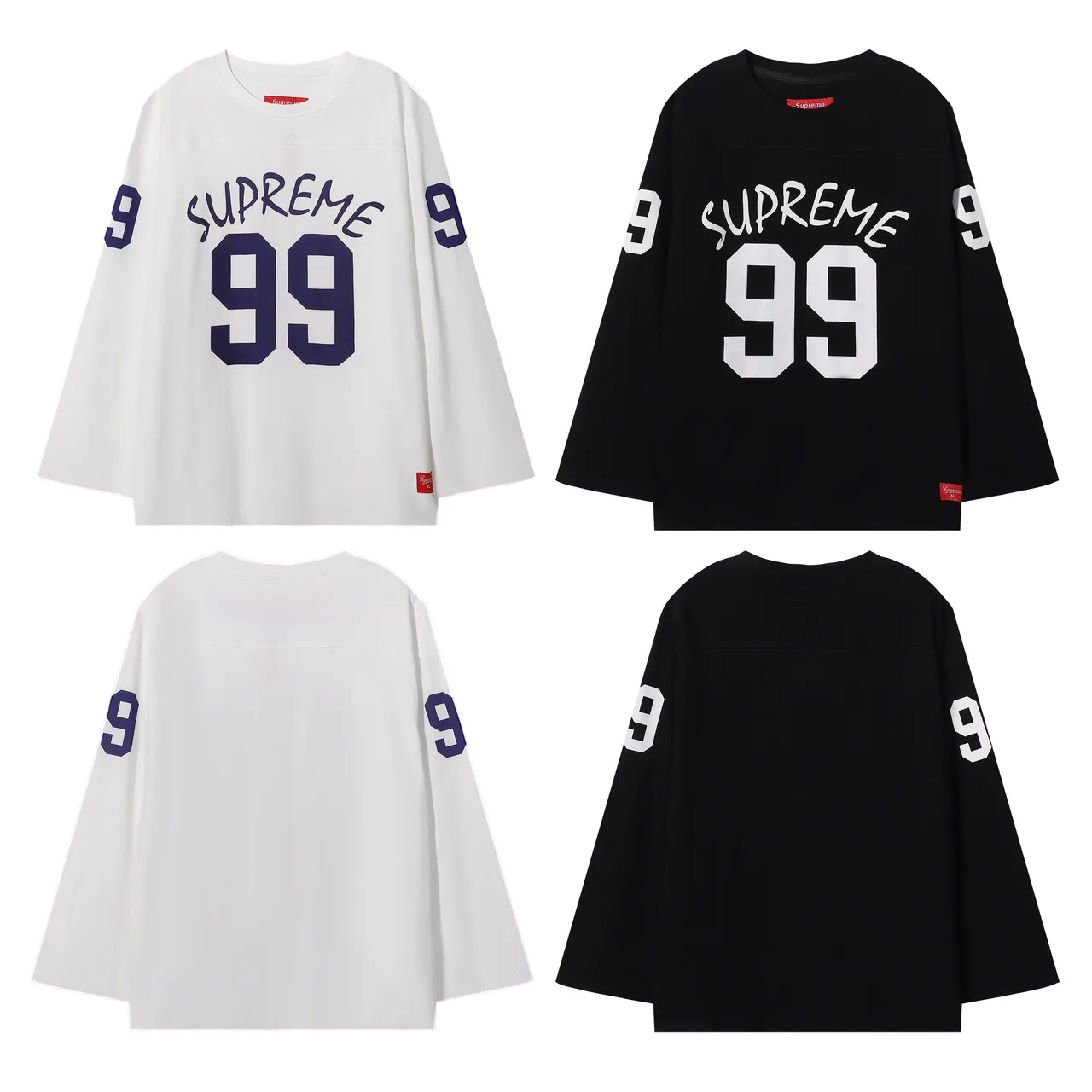 Supreme 99 White Navy Long-Sleeve Crewneck Jersey