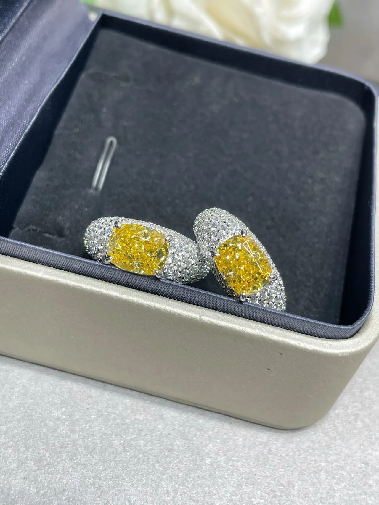 Yellow Cushion-Cut Pavé Stud Earrings