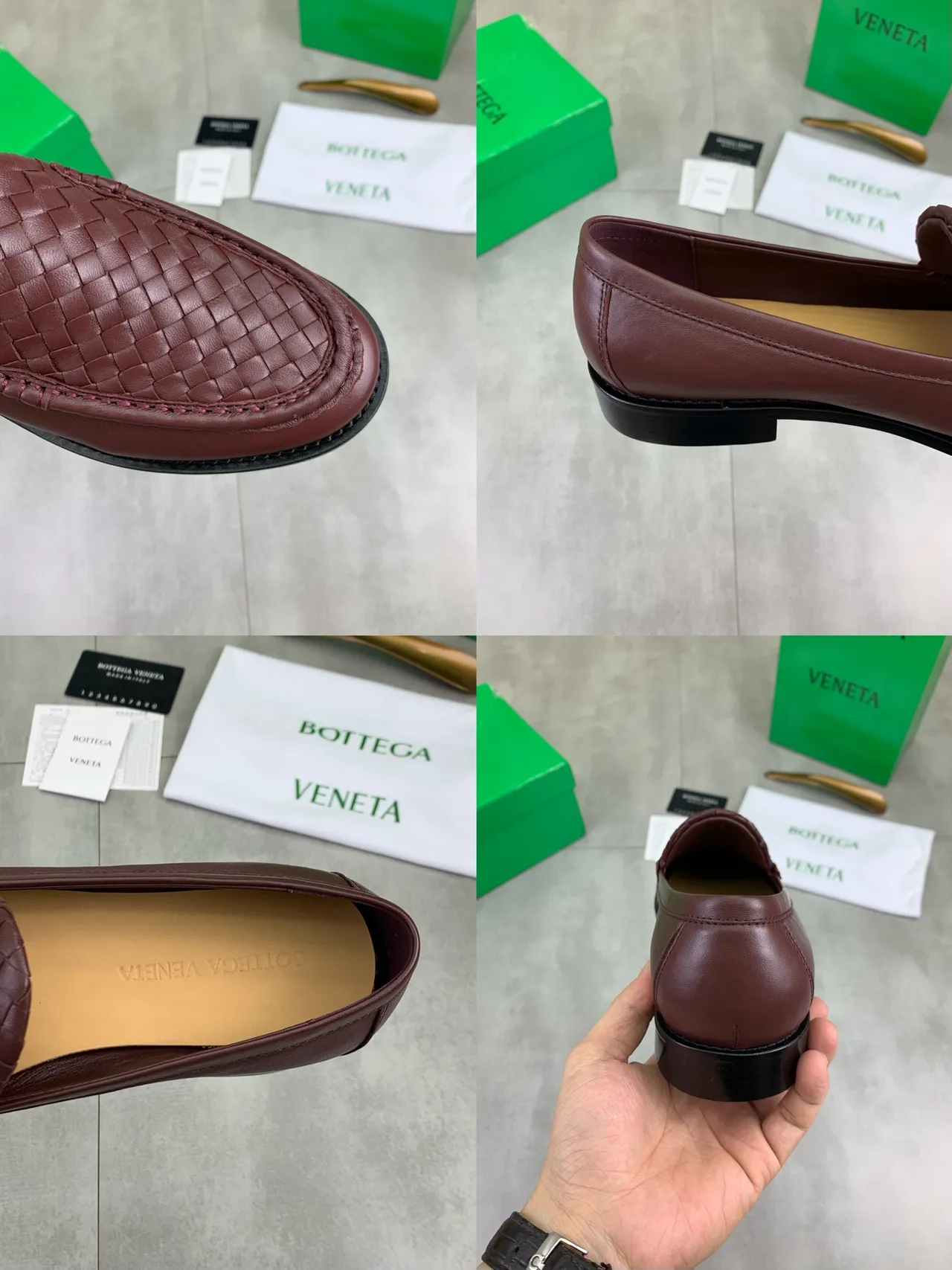 Bottega Veneta Andiamo Burgundy Black Intrecciato-Woven Vamp Smooth Leather Upper Loafer