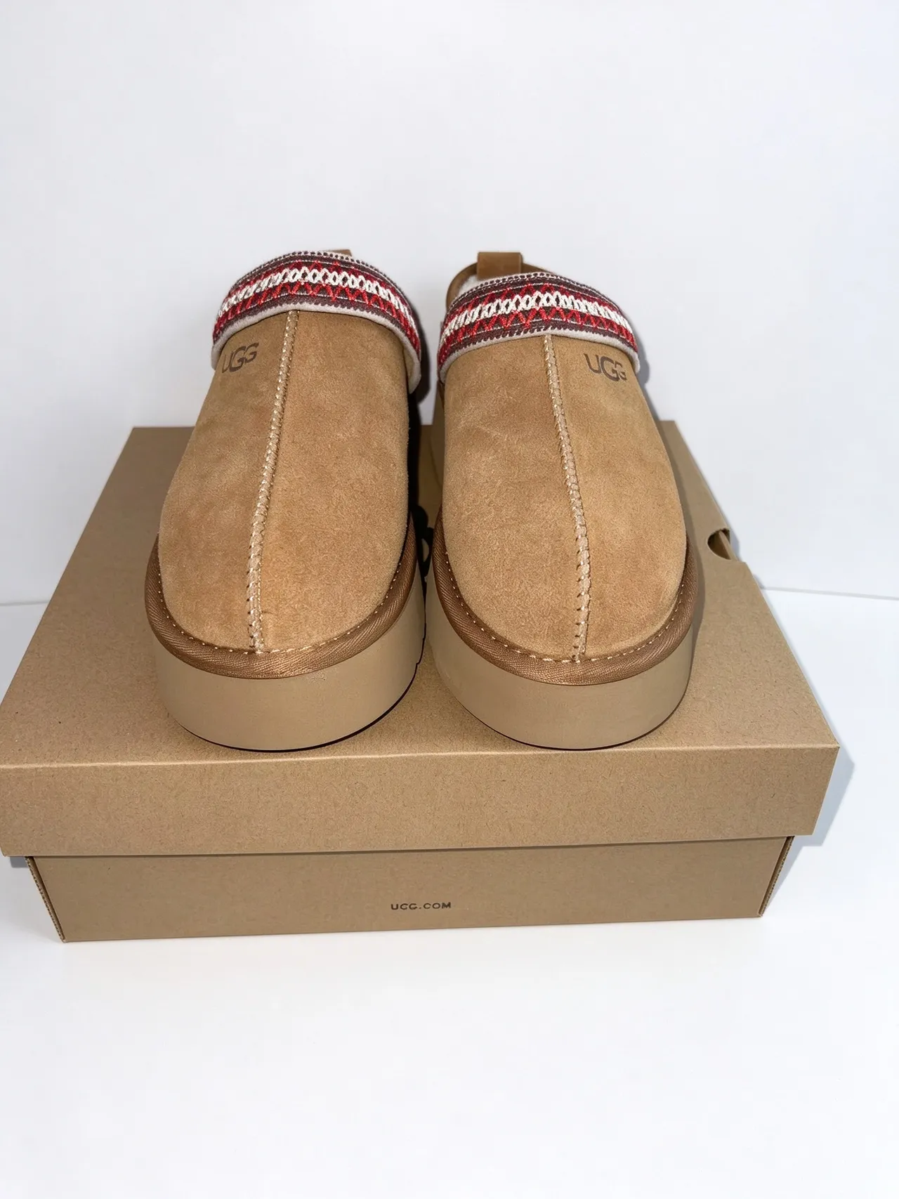 UGG Tasman Beige Red Platform Sole Woven Strap Casual Shoes