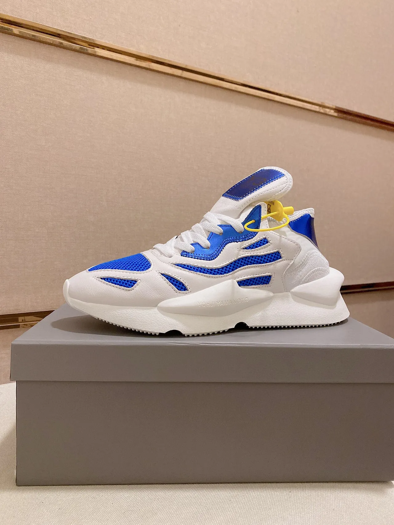 Yohji Yamamoto Sculpted Sole White and Blue Mesh Sneaker