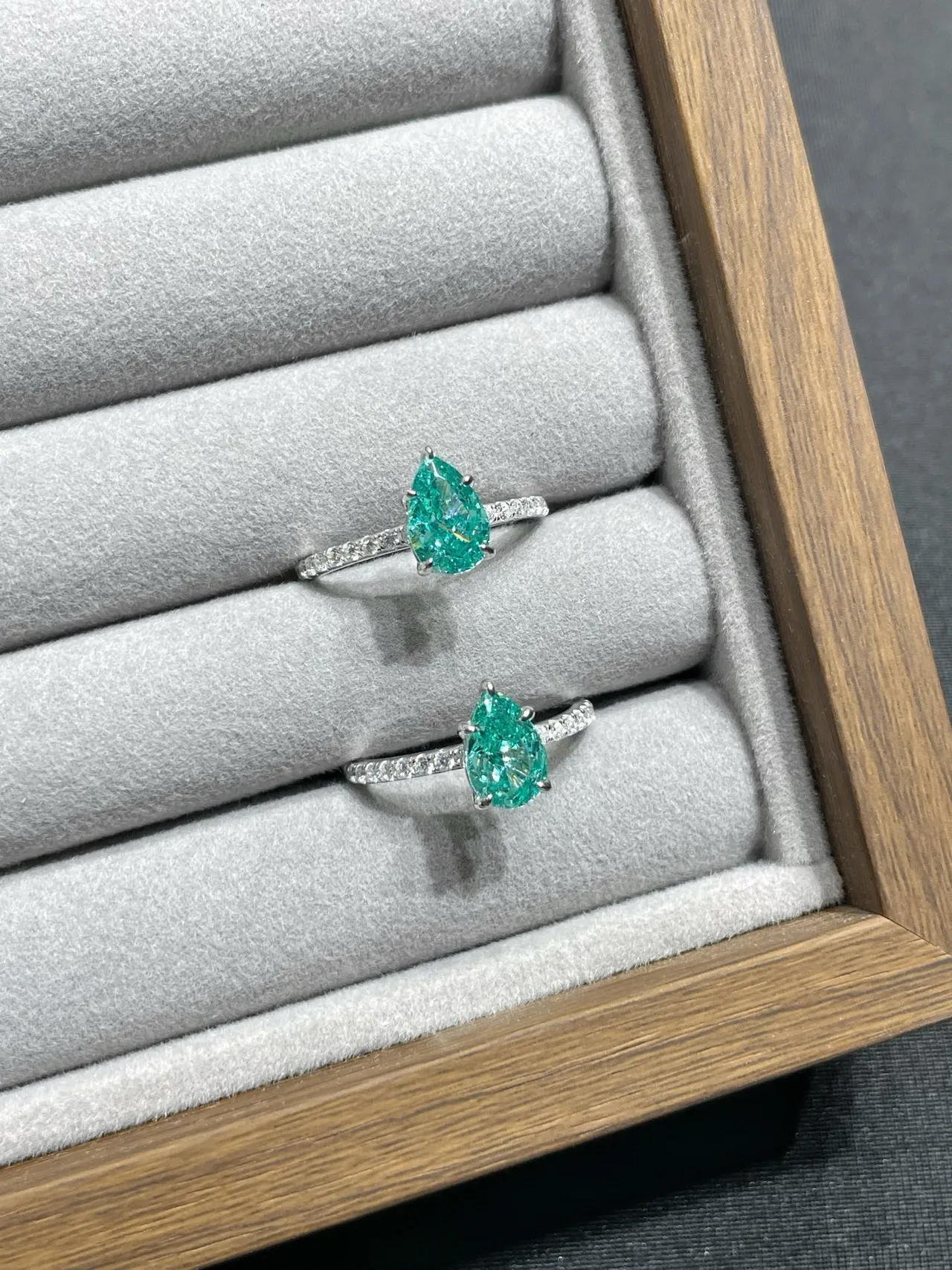 Pear-Shaped Green Gemstone Pavé Diamond Ring