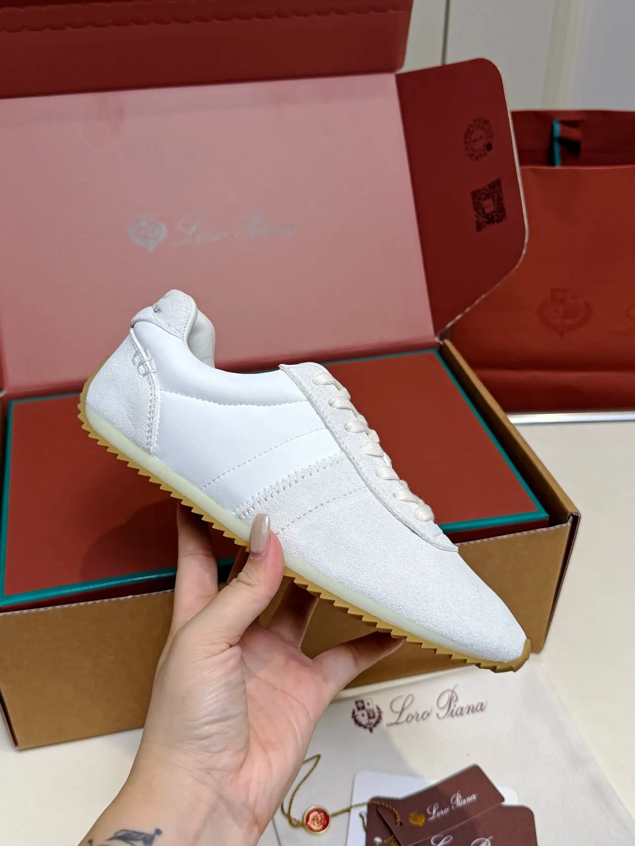 Loro Piana White Suede Low-Top Lifestyle Sneakers
