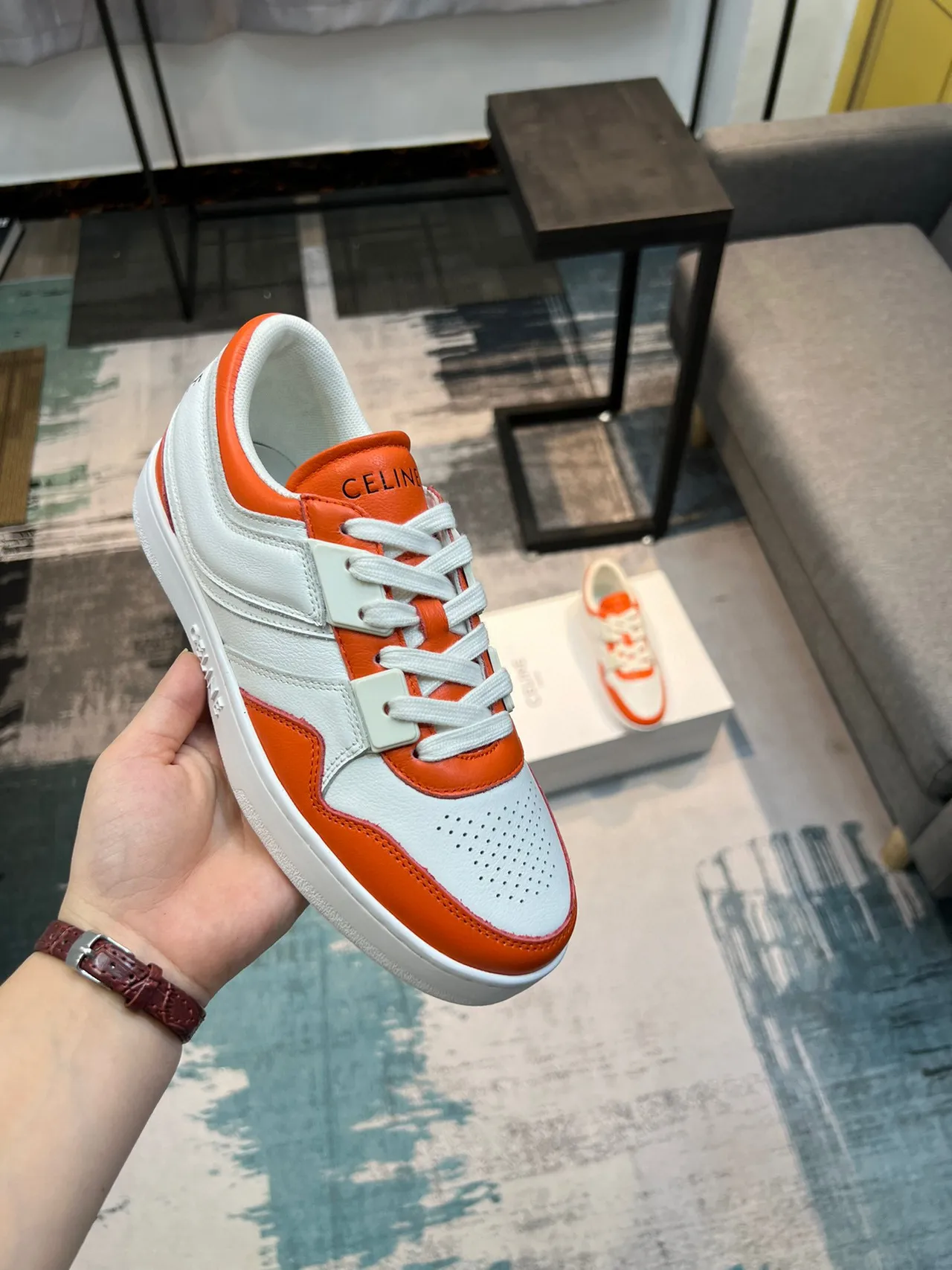 Celine CT-01 White and Orange Panelled Lifestyle Sneakers