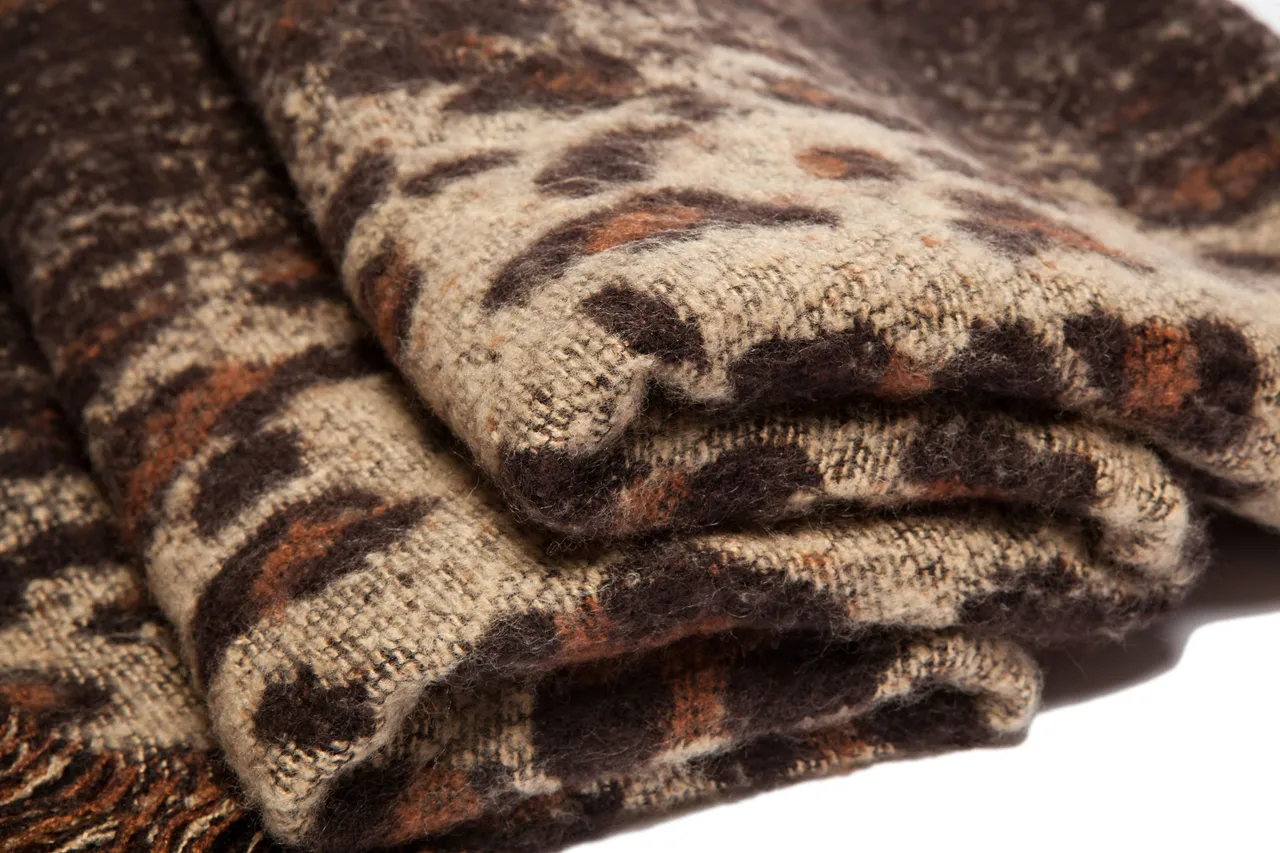 Beige Brown Knitted Leopard Print Scarve