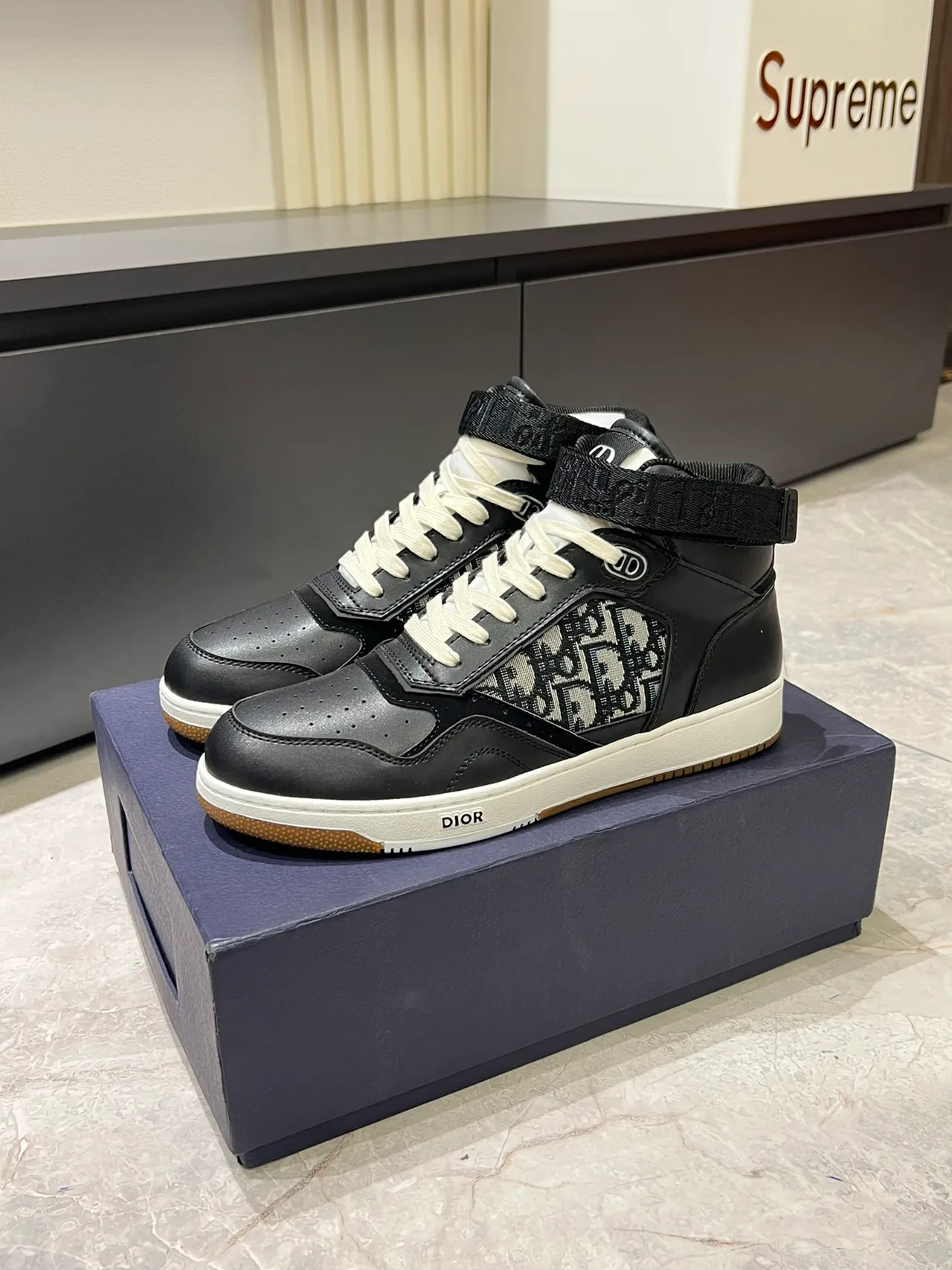 Dior B23 Black Oblique Jacqard High-Top Lifestyle Sneakers
