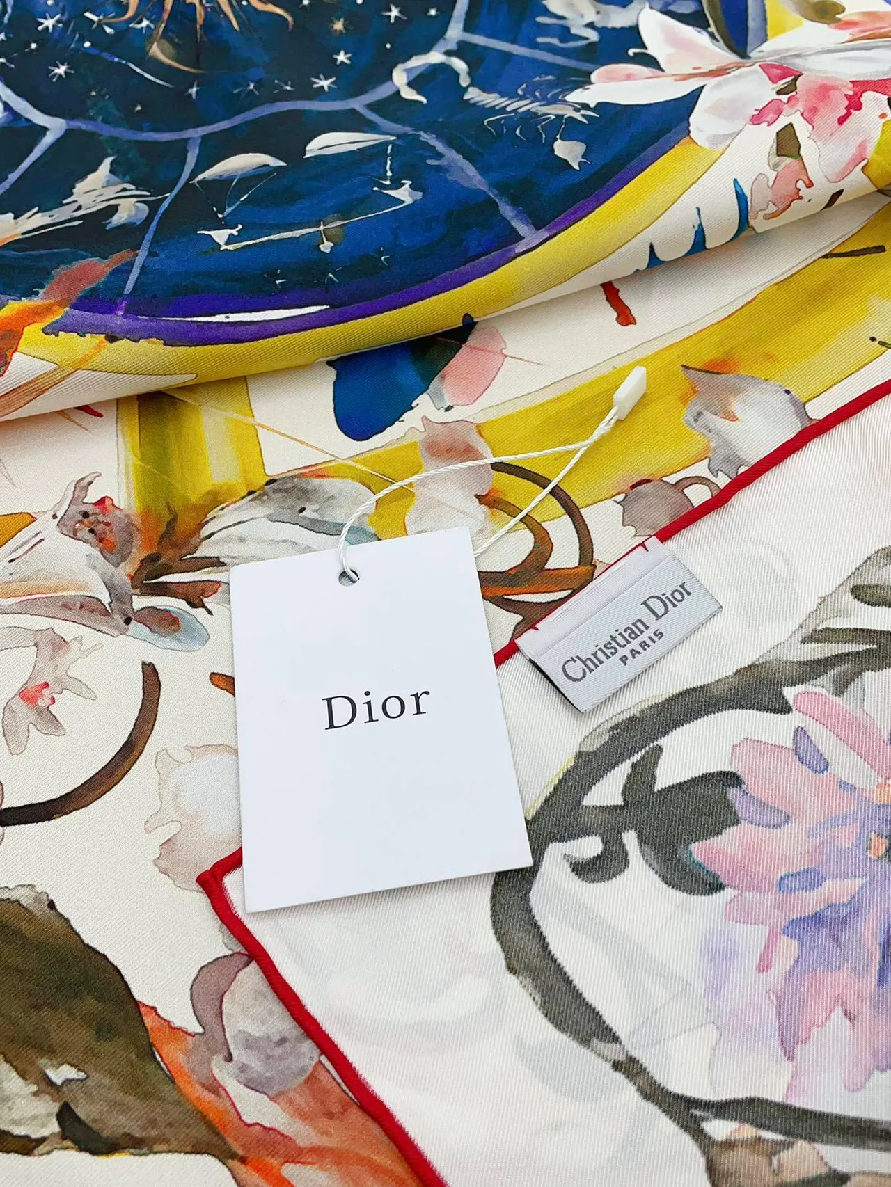 Dior Floral Watercolor Print Silk Scarf