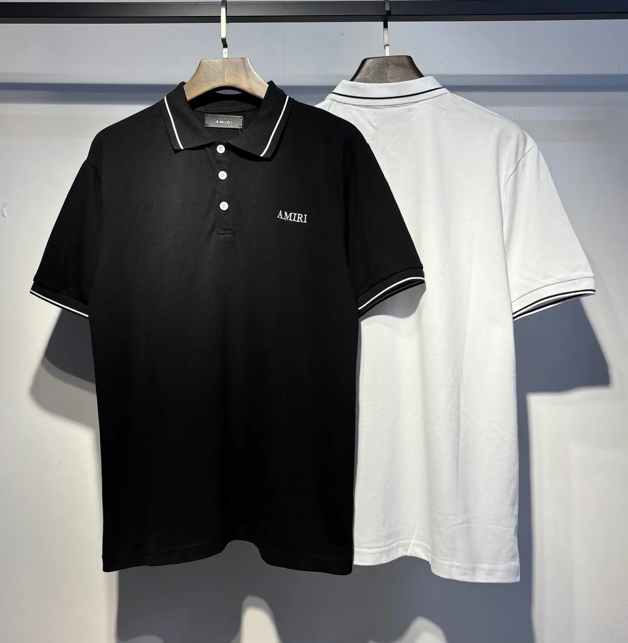 Amiri Black White Piqué Knit Contrast Piping Polo Shirt